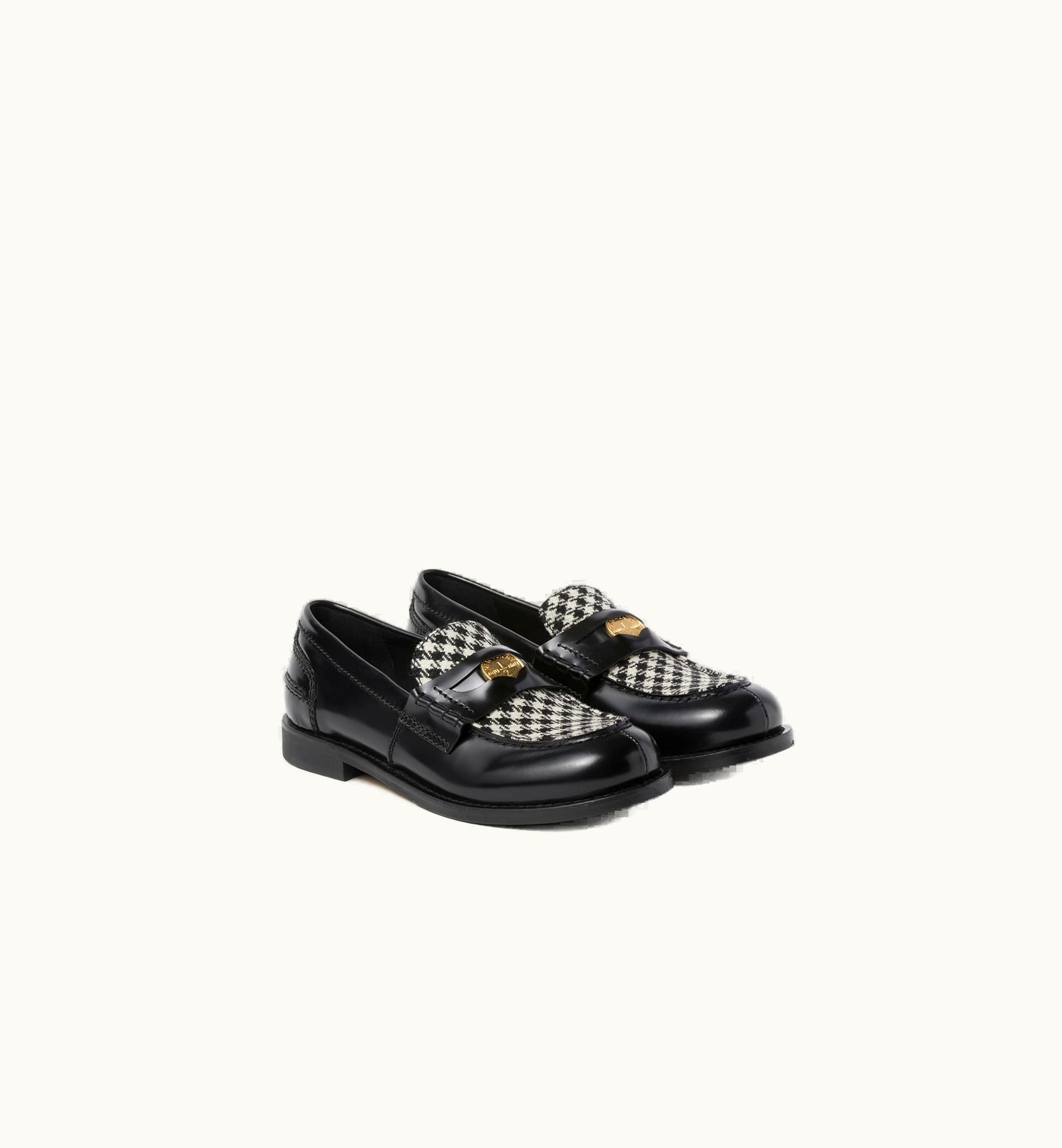 Miu Miu Miu Miu Brushed Leather And Gingham Check Fabric Loafers Black