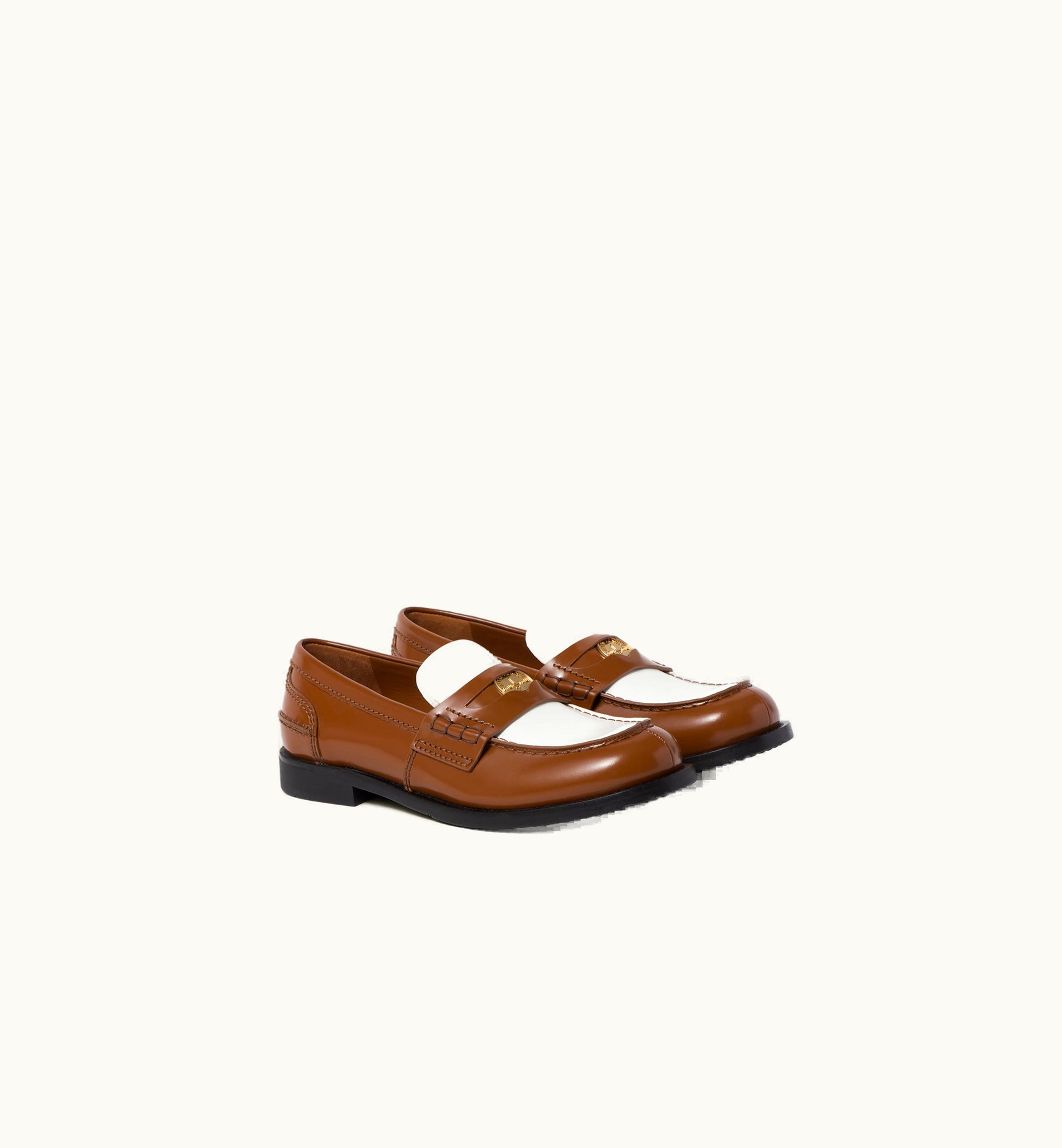 Miu Miu Miu Miu Leather Penny Loafers Cognac / White