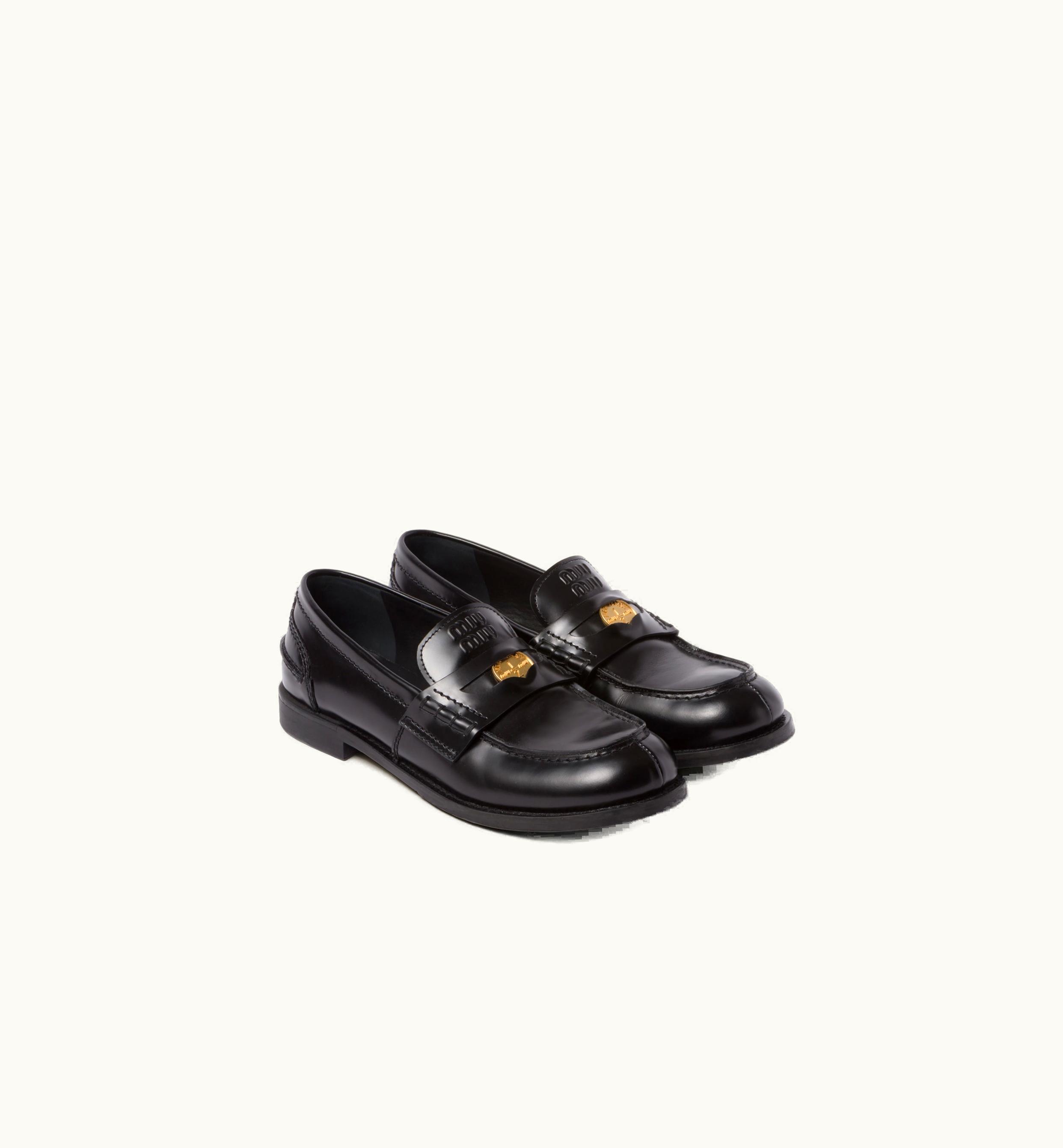 Miu Miu Miu Miu Brushed Leather Loafers Black