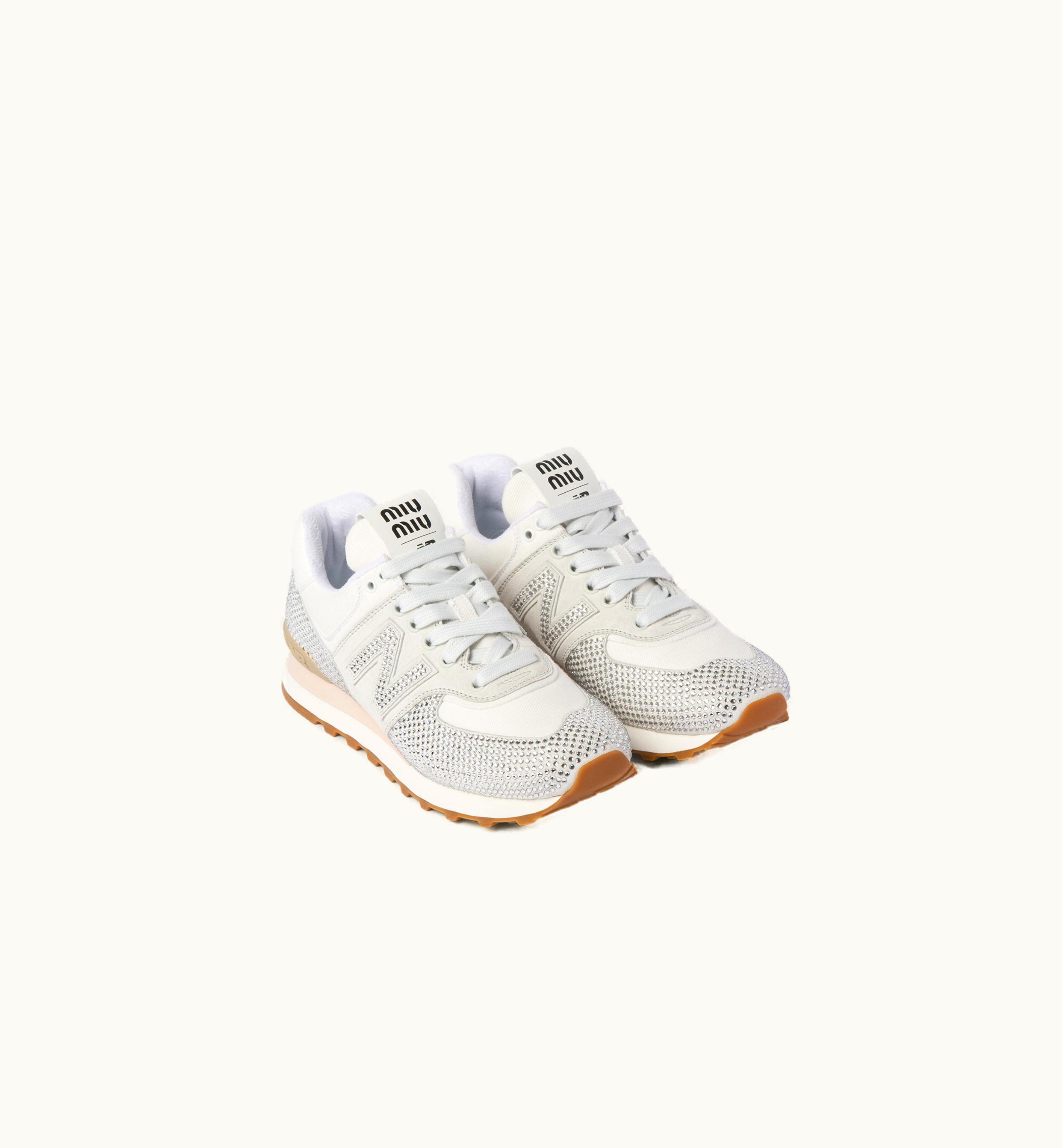 Miu Miu 574 New Balance X Miu Miu Suede And Denim Sneakers White