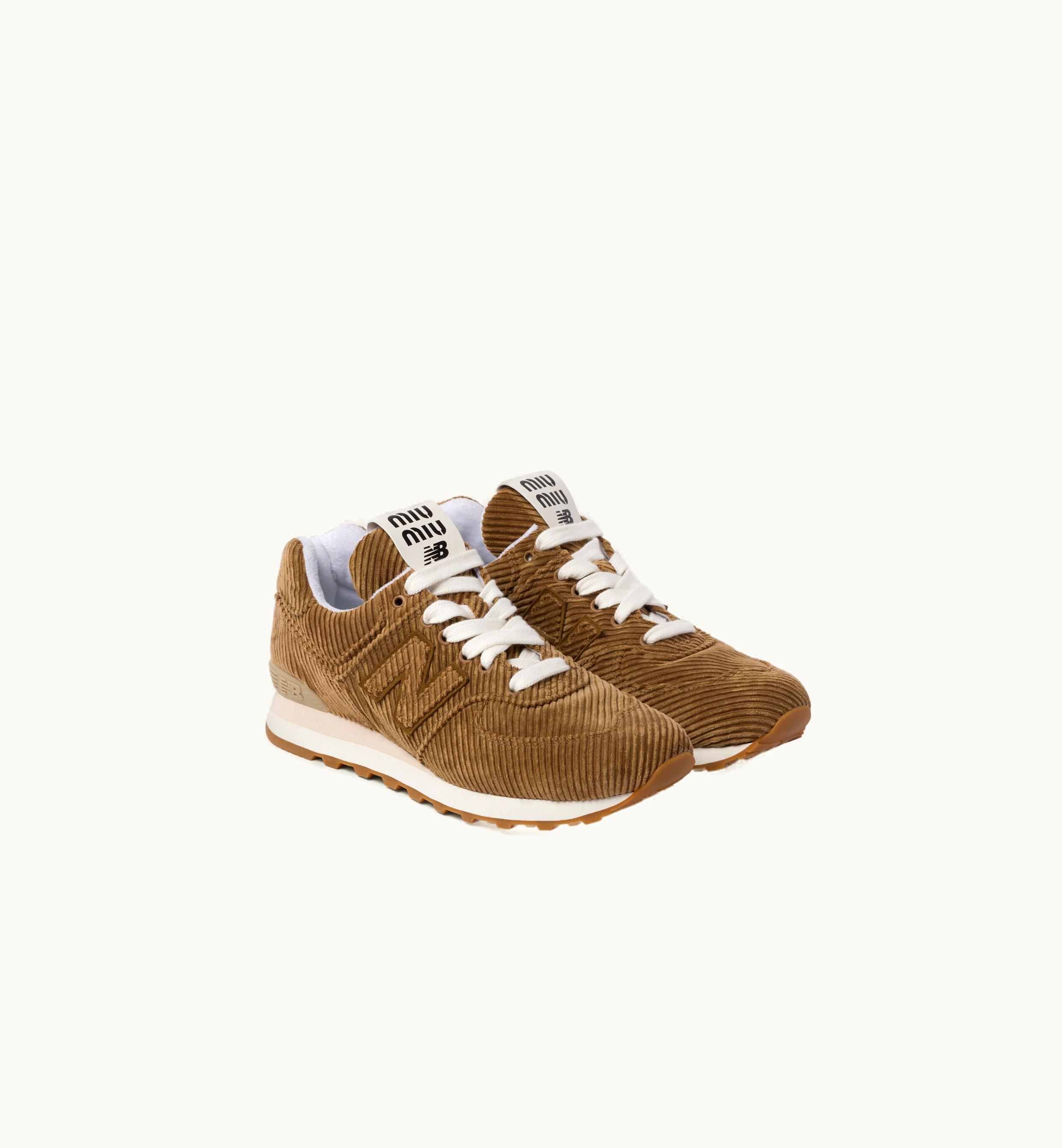 Miu Miu New Balance X Miu Miu 574 Striped Velvet Sneakers Cinnamon