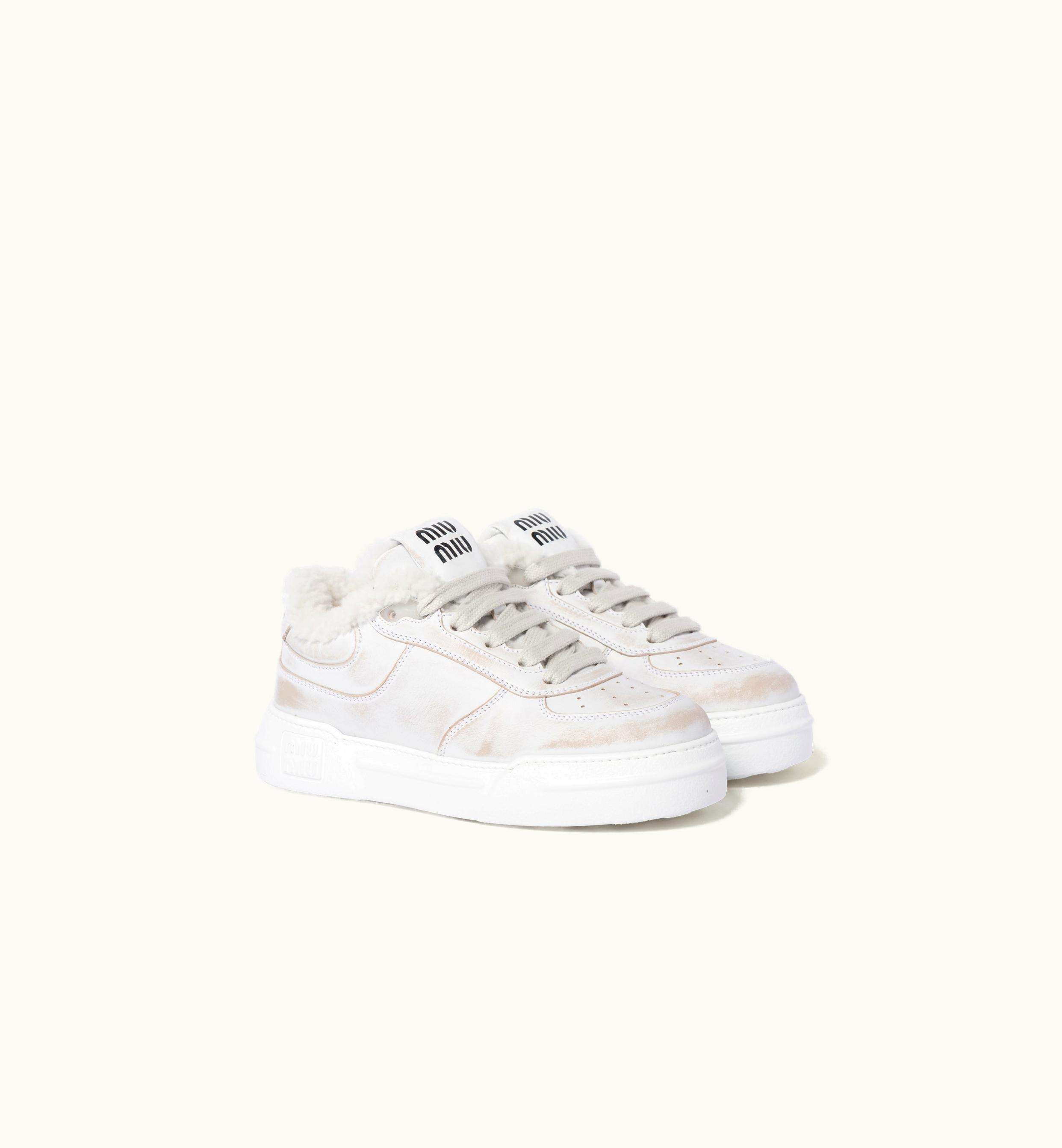 Miu Miu Miu Miu Shearling Logo Sneakers White