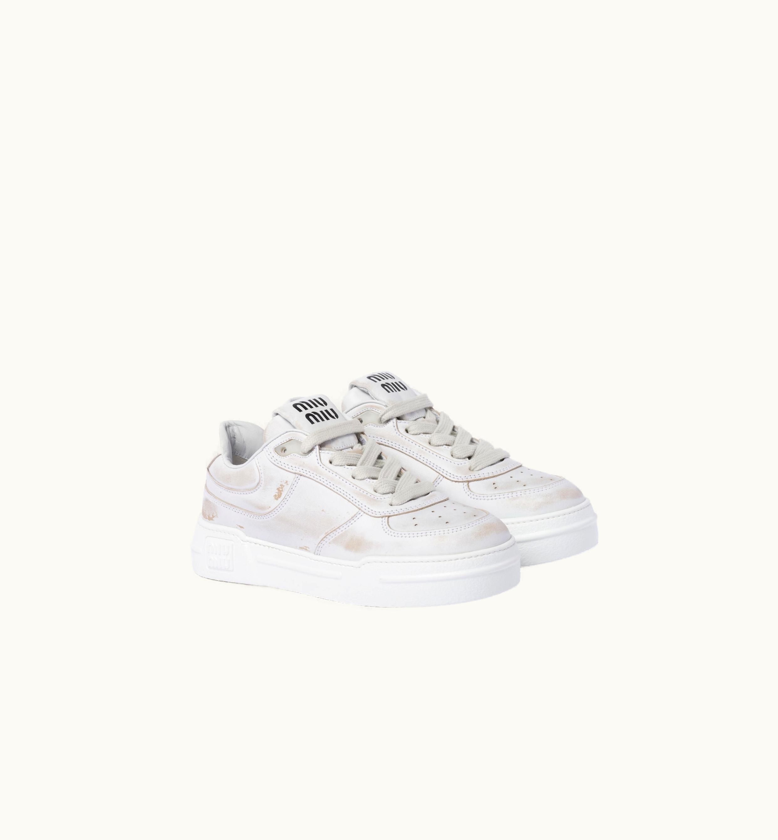 Miu Miu Miu Miu Bleached Leather Sneakers White Vintage Luxe