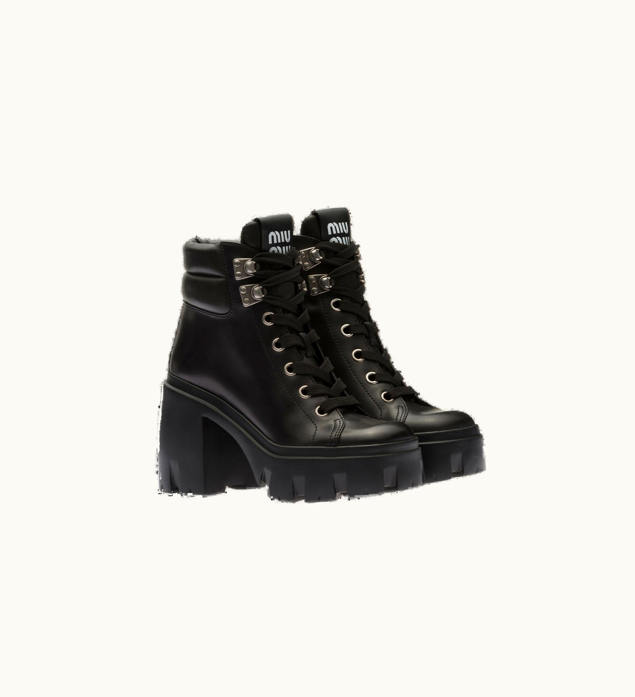 Miu Miu Miu Miu Oversized Sole Leather Booties Black