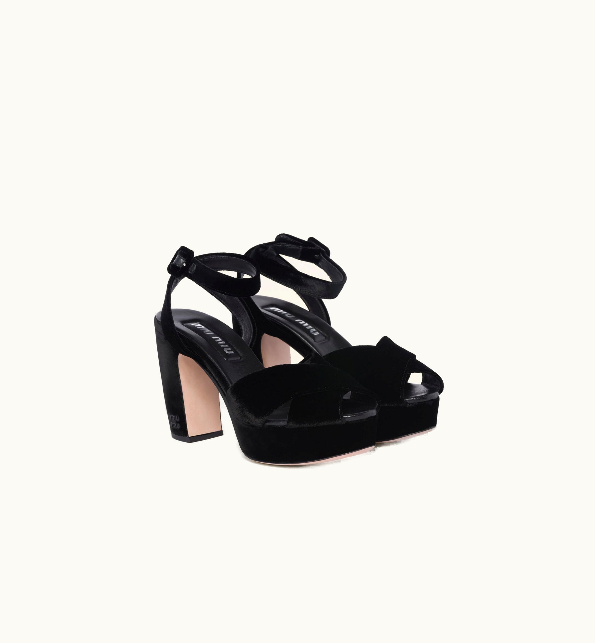 Miu Miu Miu Miu Geometric Heel Velvet Sandals Black