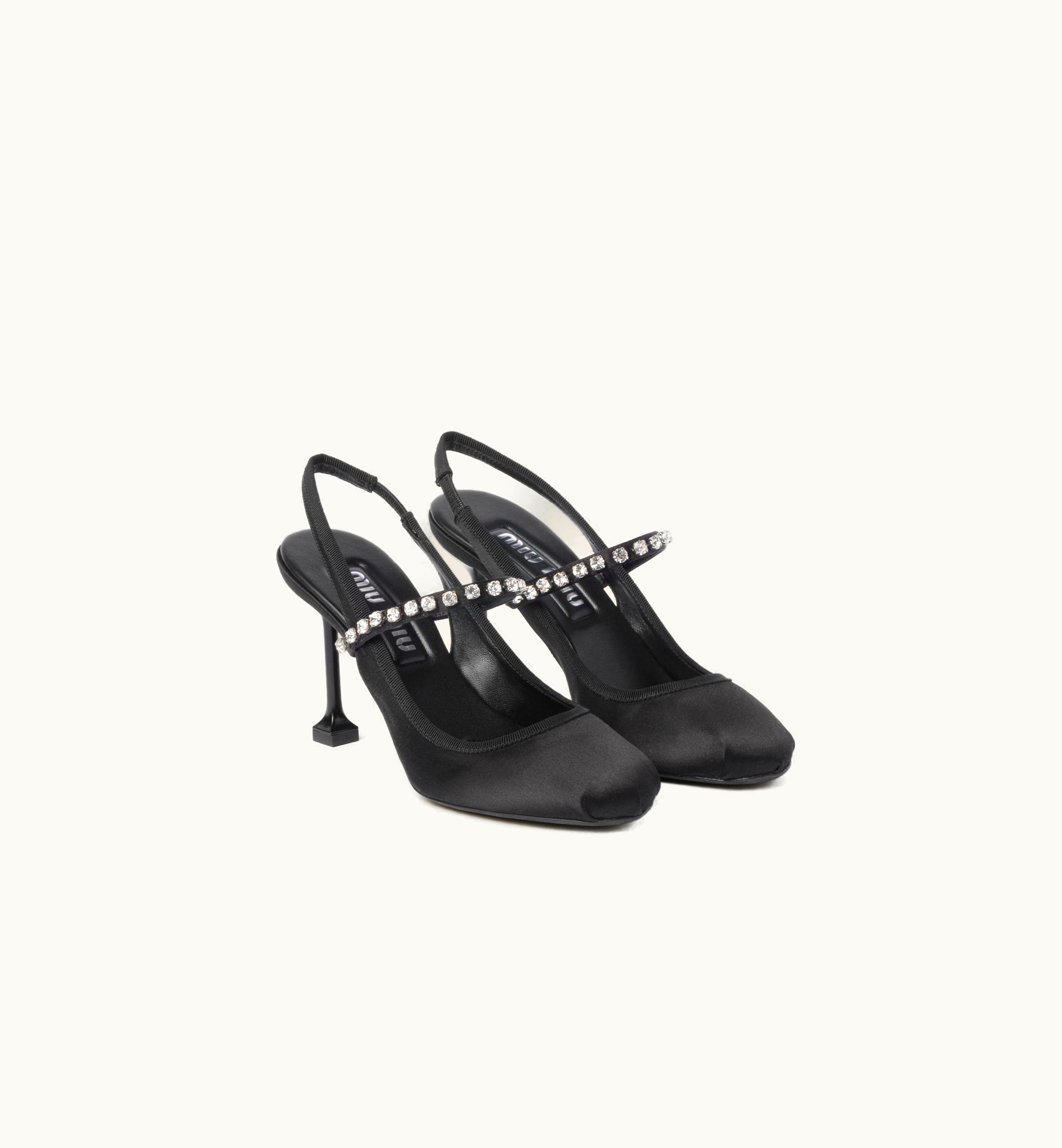 Miu Miu Miu Miu Jeweled Satin Slingback Pumps Black