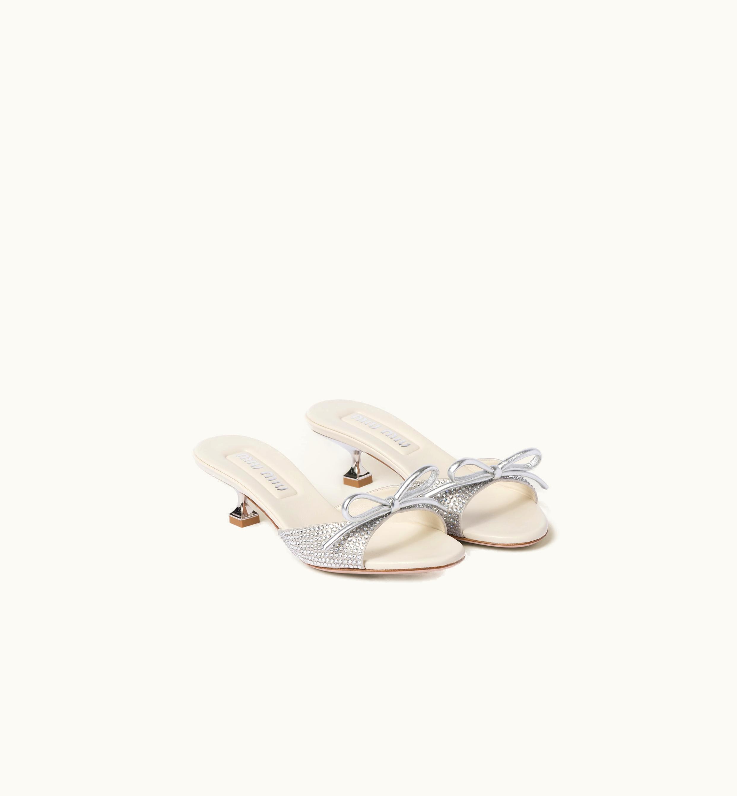 Miu Miu Miu Miu Satin Sandals With Artificial Crystals Pearl Gray