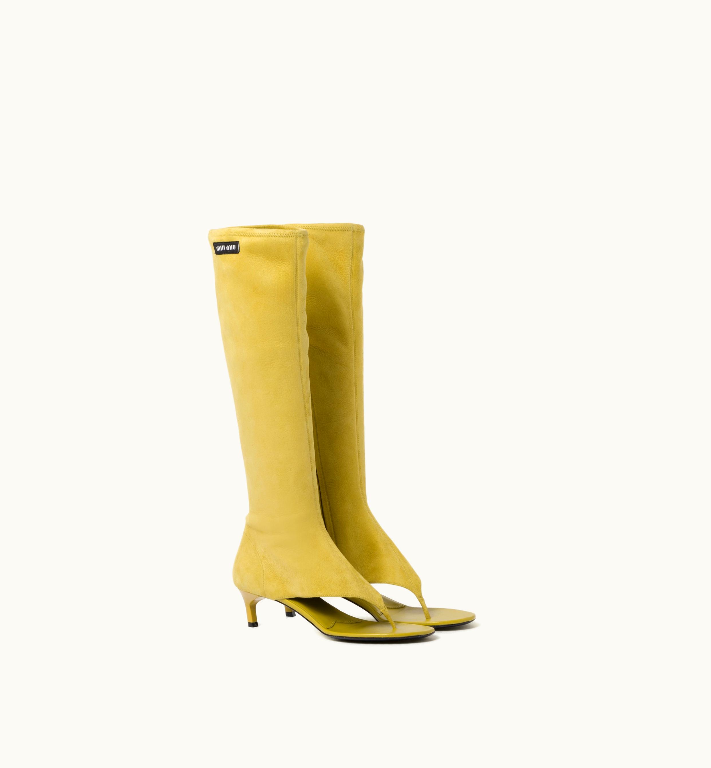 Miu Miu Miu Miu Suede Thong Boots Citron Yellow