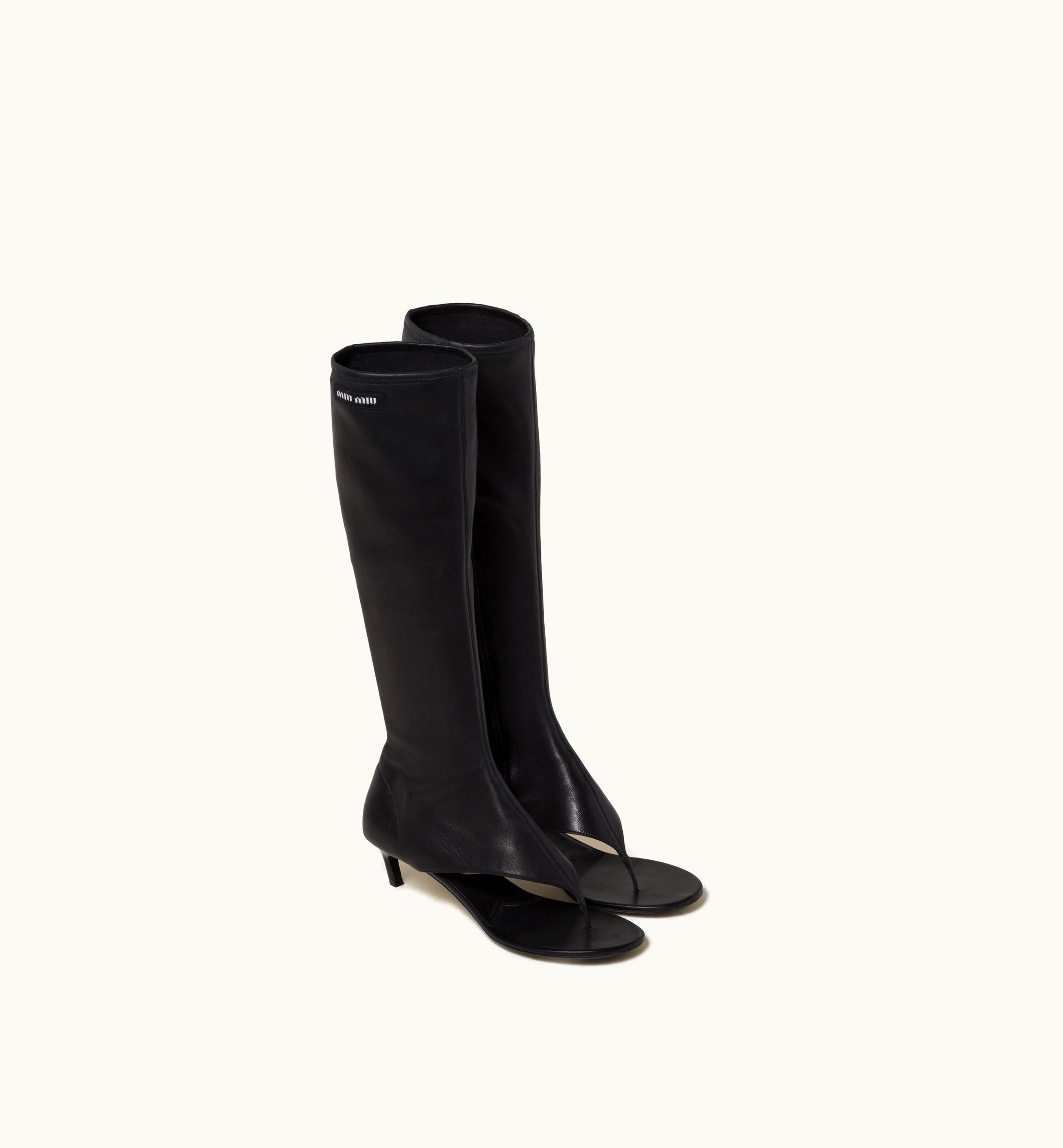 Miu Miu Miu Miu Stretch Nappa Leather Thong Boots Black