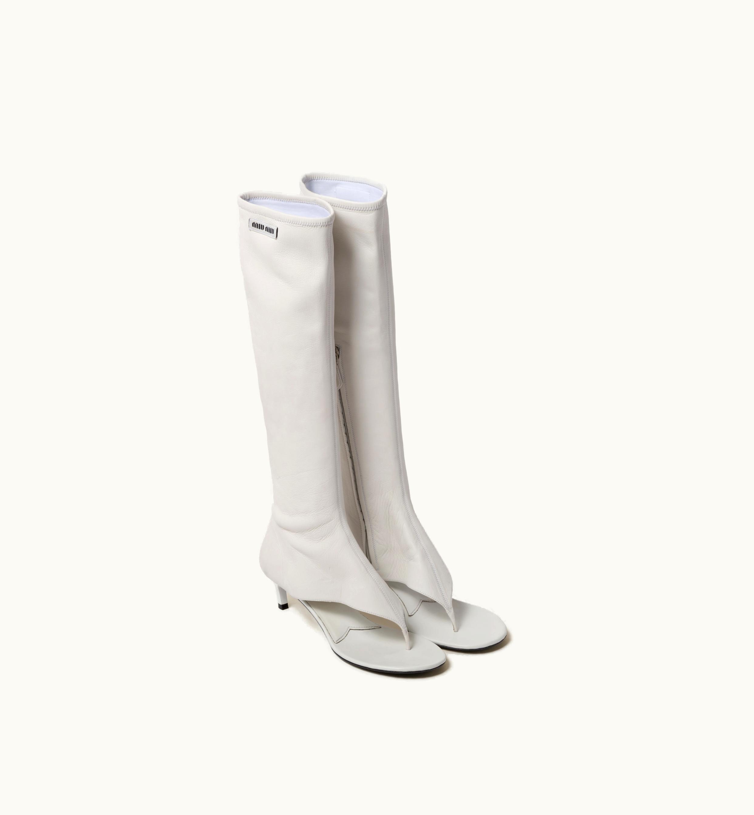 Miu Miu Miu Miu Stretch Nappa Leather Thong Boots White
