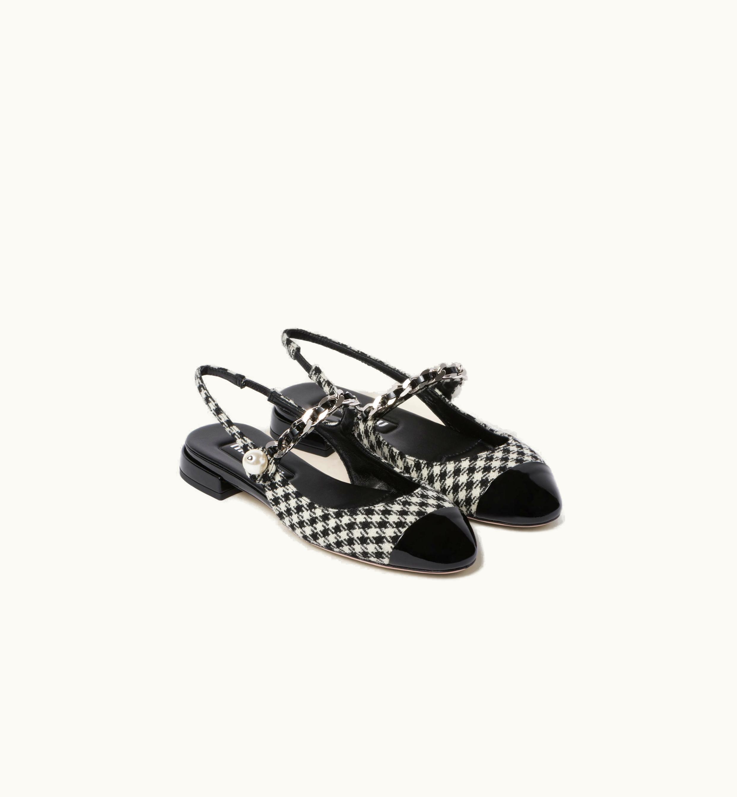 Miu Miu Miu Miu Gingham Check And Patent Leather Slingback Ballerinas Black