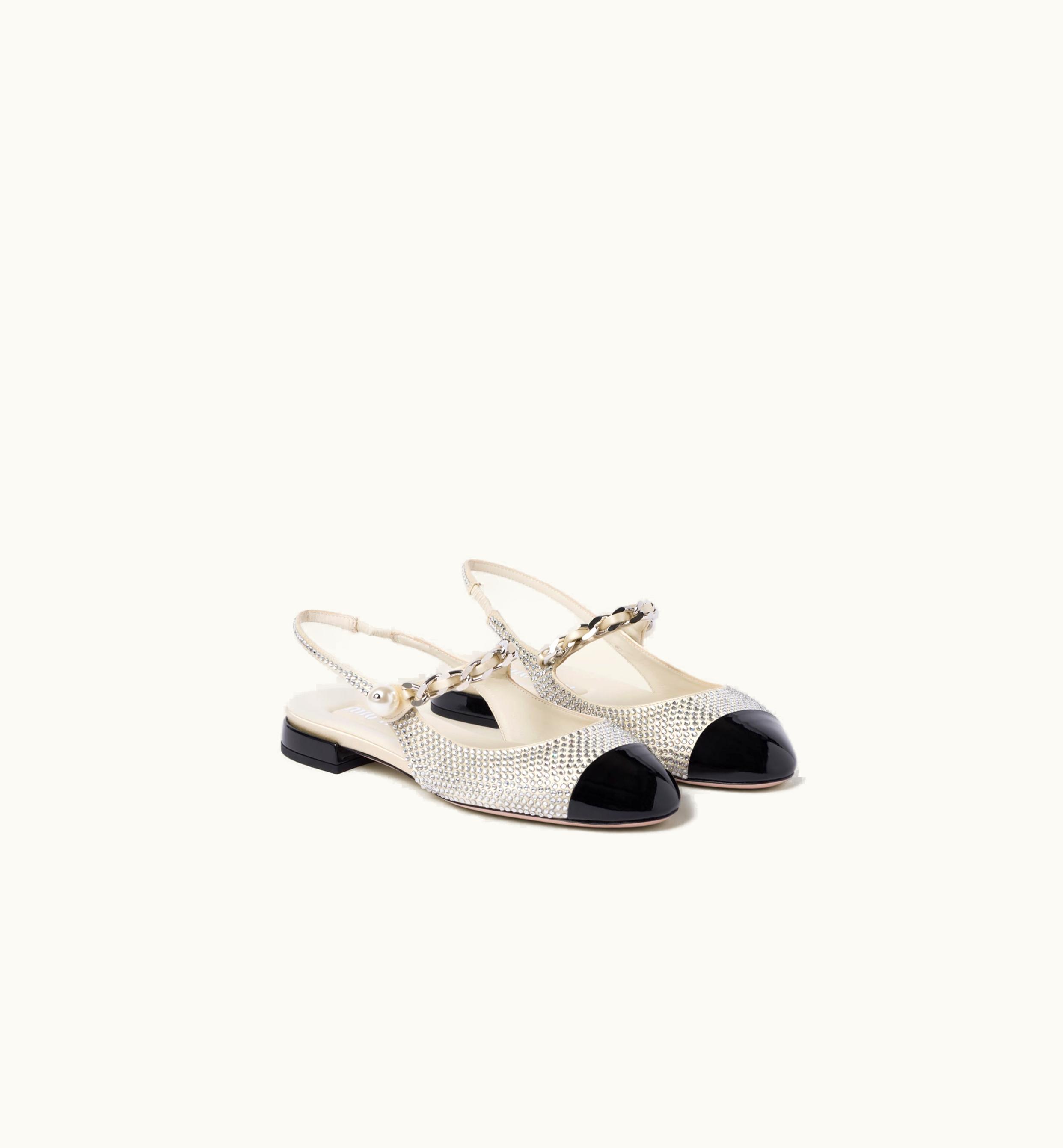 Miu Miu Miu Miu Satin Slingback Ballerinas With Crystals Ivory / Black