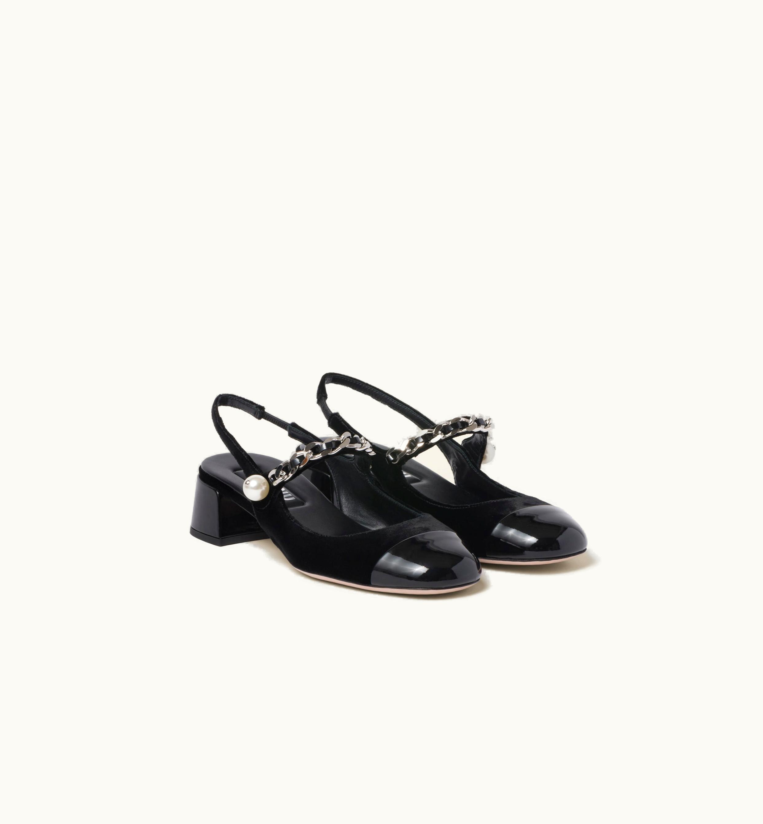 Miu Miu Miu Miu Velvet And Patent Leather Slingback Pumps Black