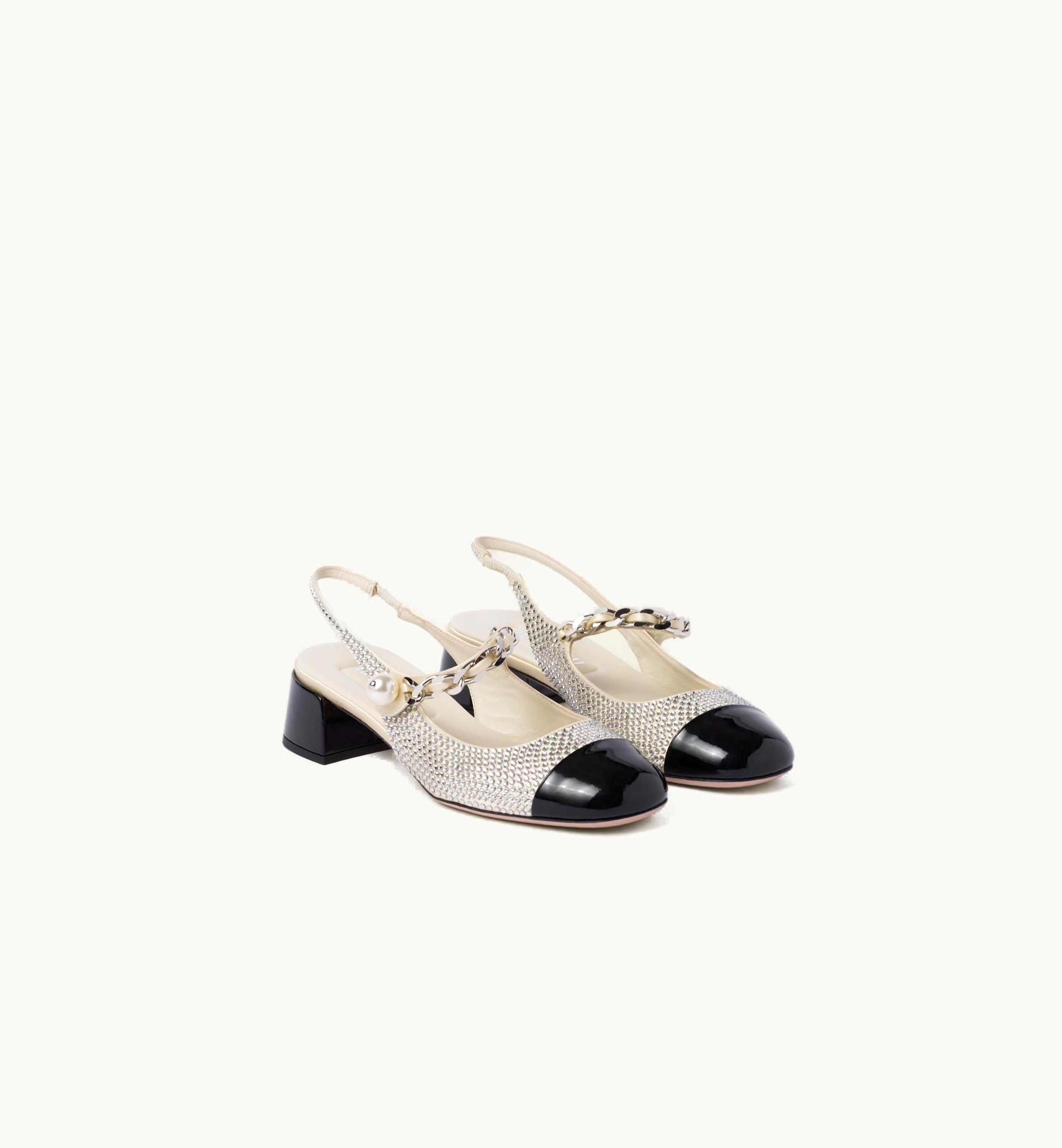 Miu Miu Miu Miu Satin And Crystal Slingback Pumps Ivory / Black