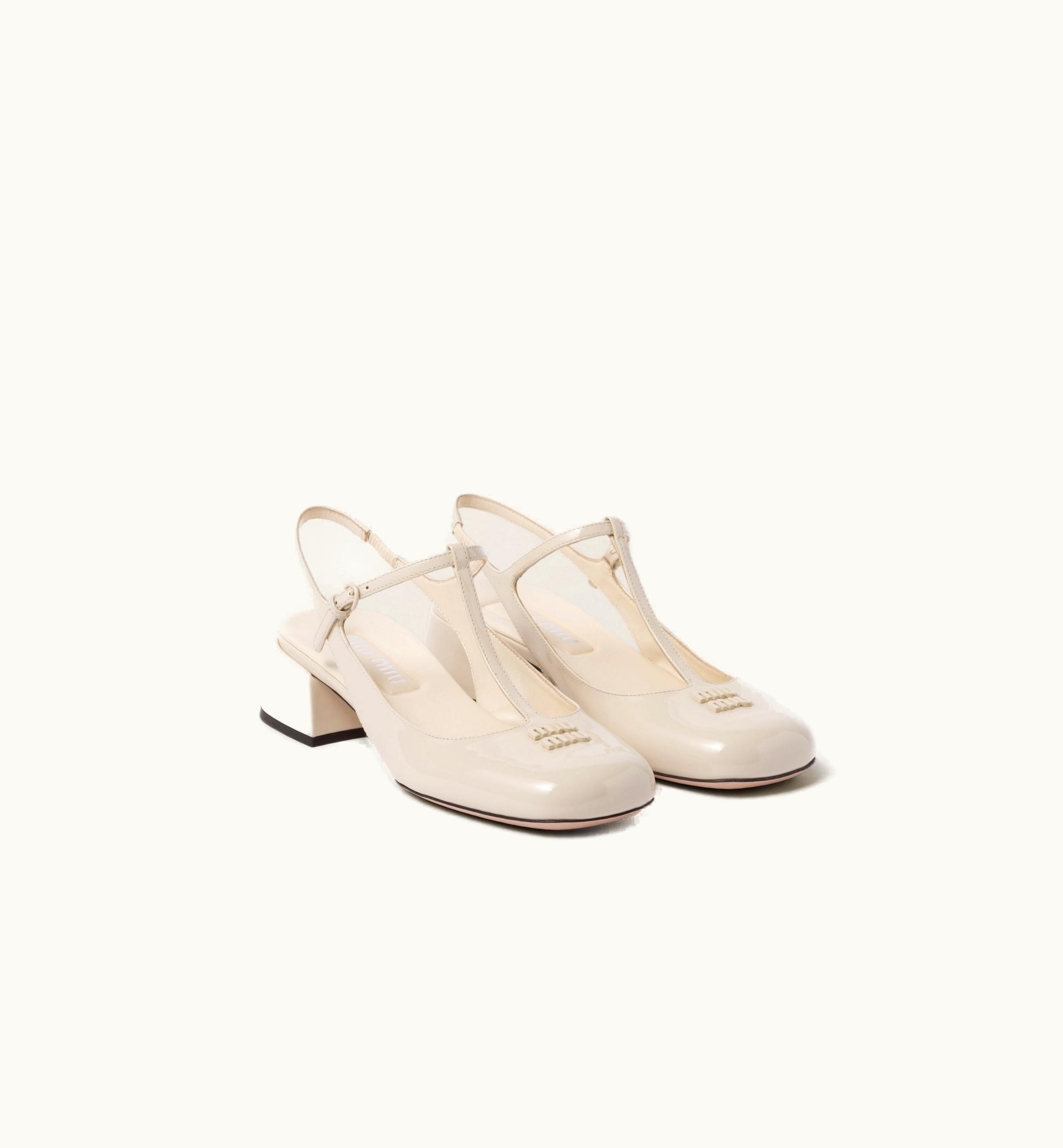 Miu Miu Miu Miu Patent Leather Slingback Pumps Ivory