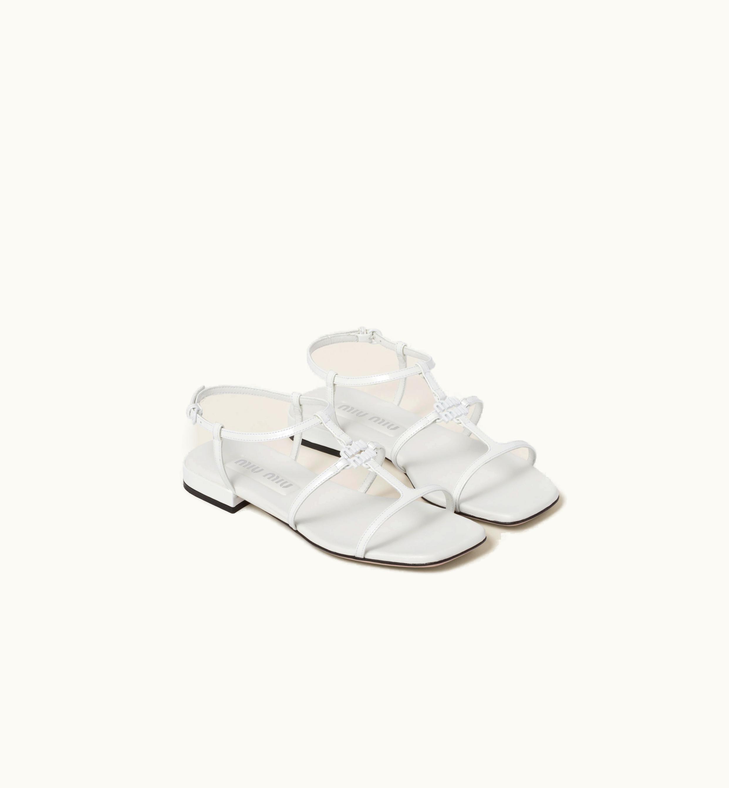 Miu Miu Miu Miu Geometric Logo Patent Leather Sandals White