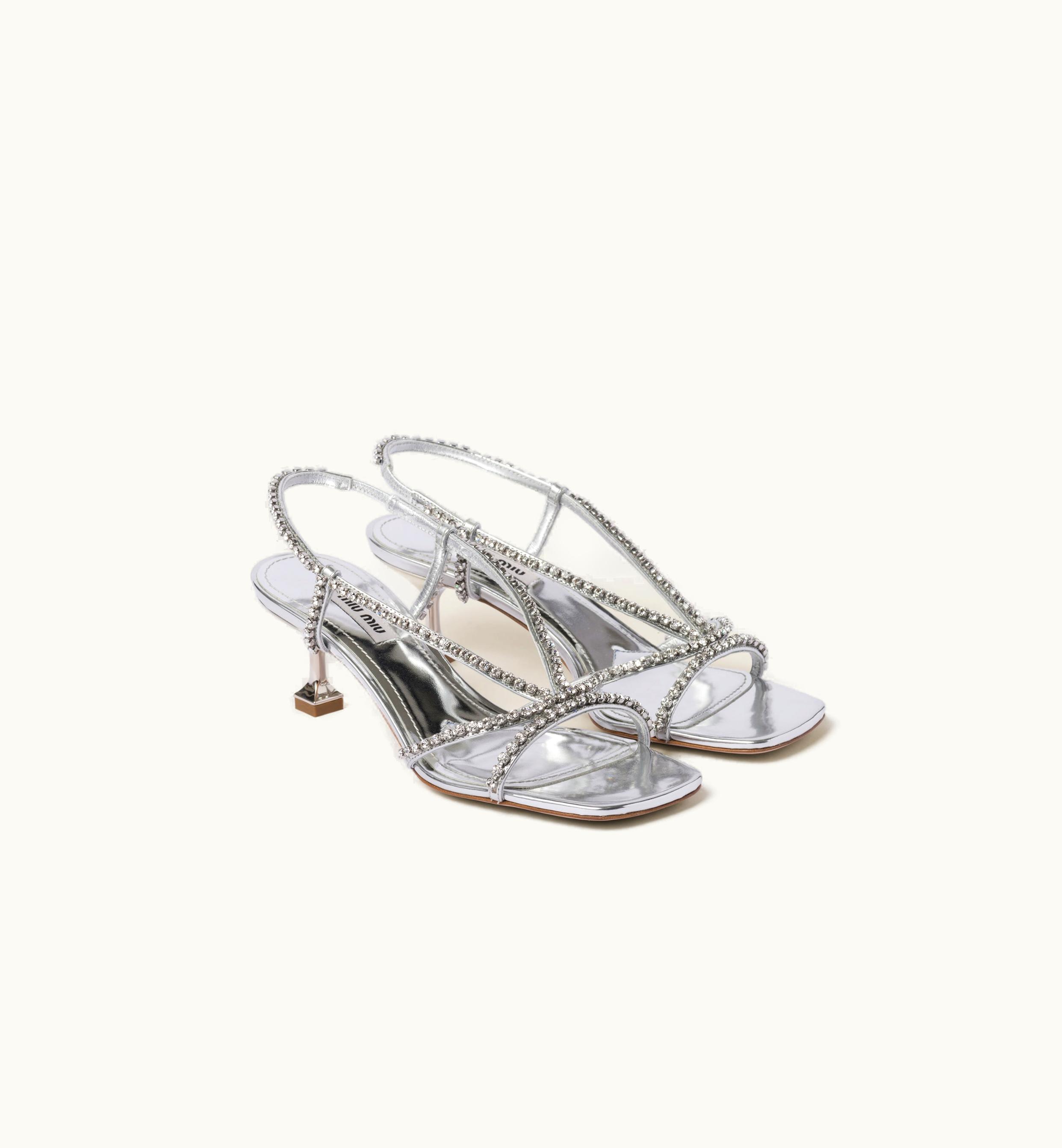 Miu Miu Miu Miu Metallic Leather Sandals Silver