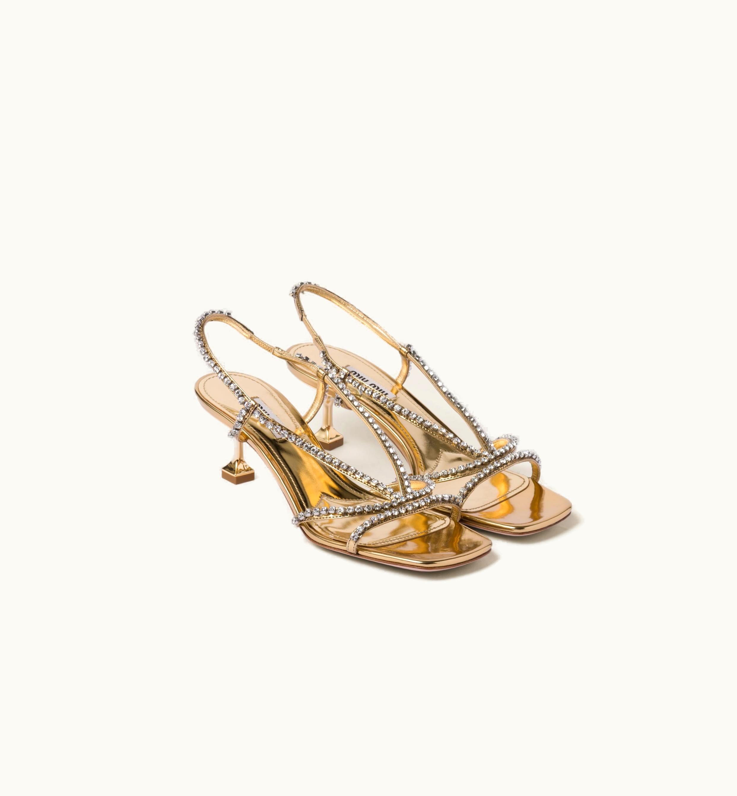 Miu Miu Miu Miu Metallic Leather Sandals Platinum