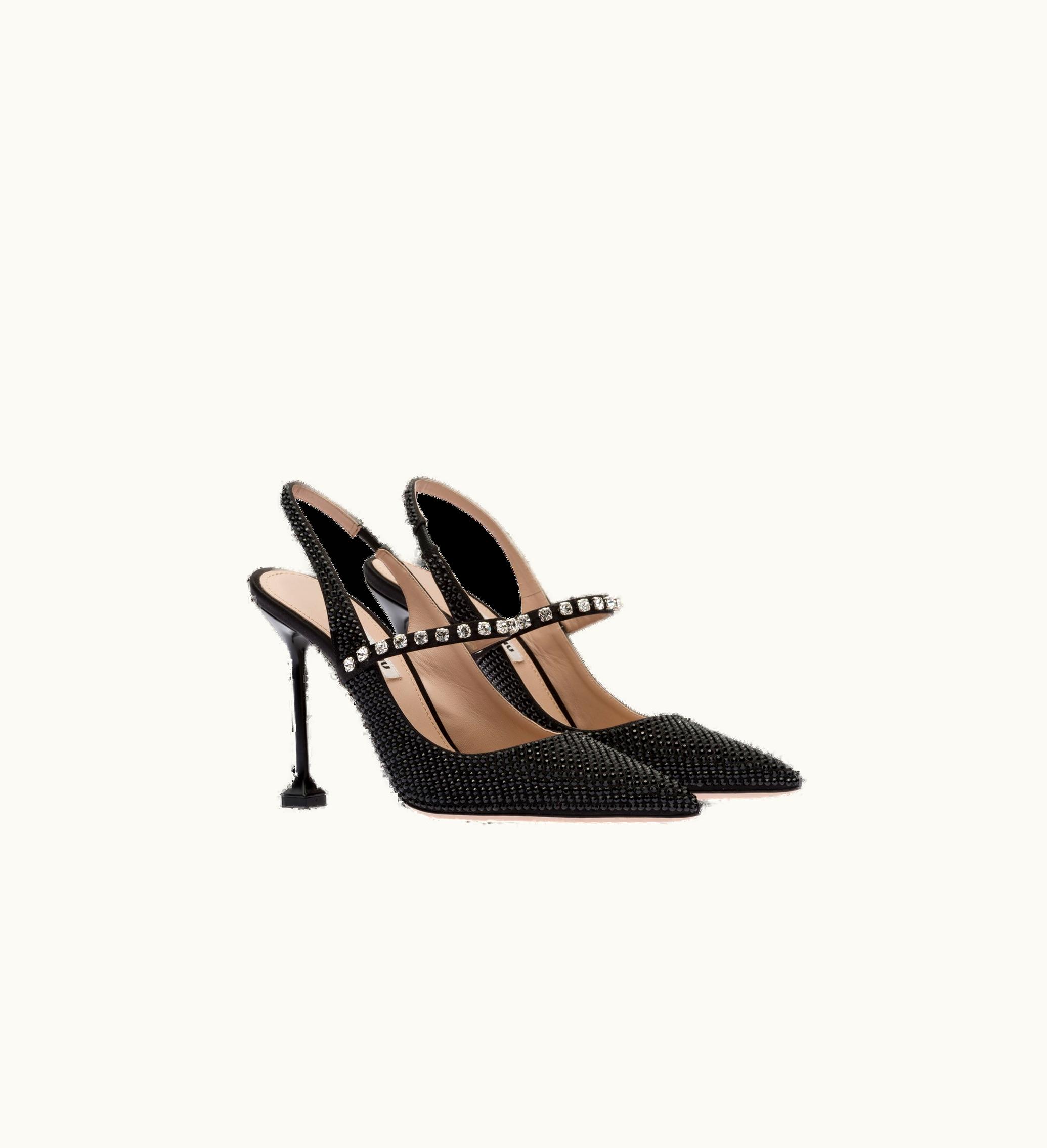 Miu Miu Miu Miu Satin Slingback Pumps With Crystals Black
