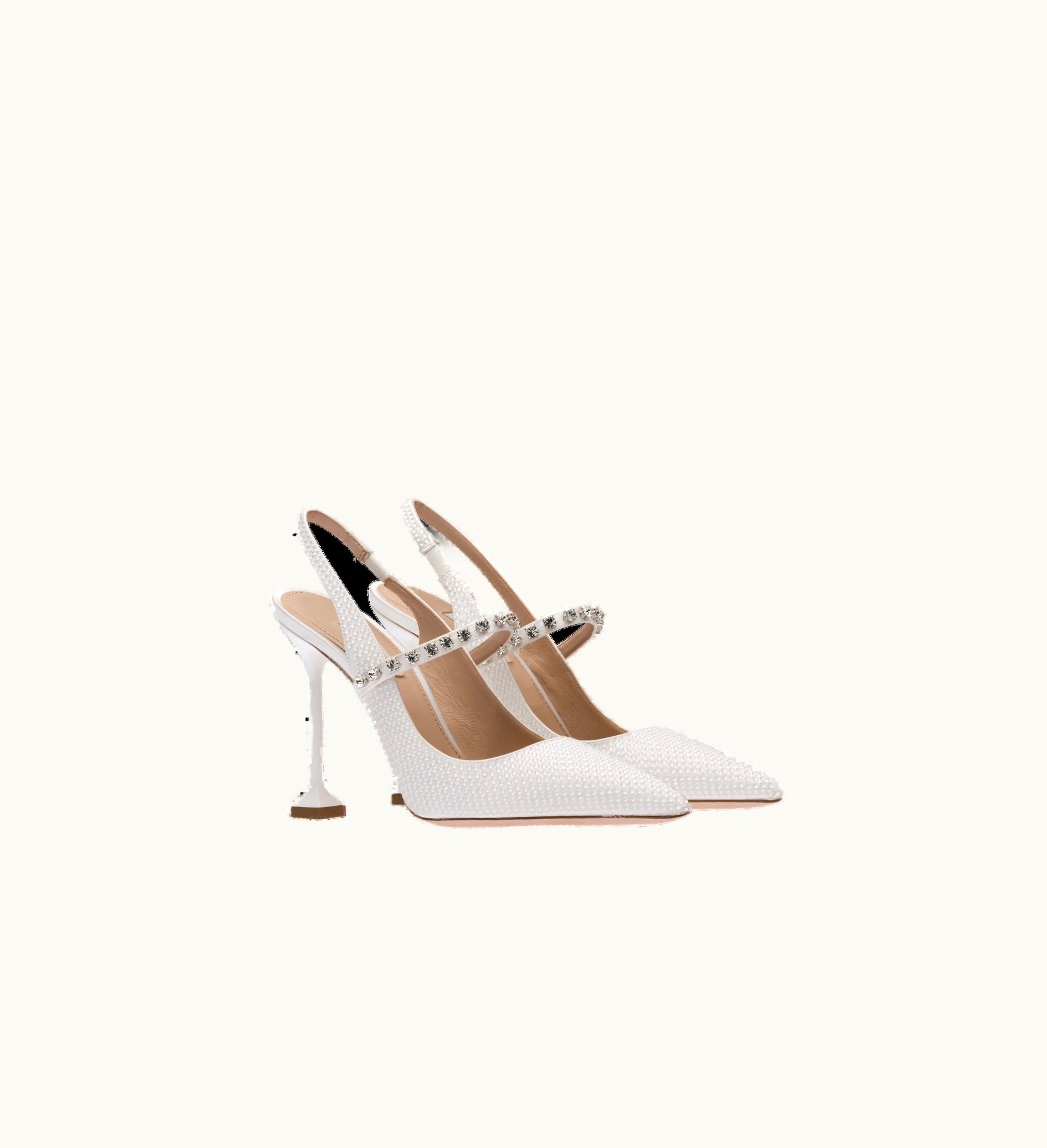 Miu Miu Miu Miu Satin Slingback Pumps With Crystals White