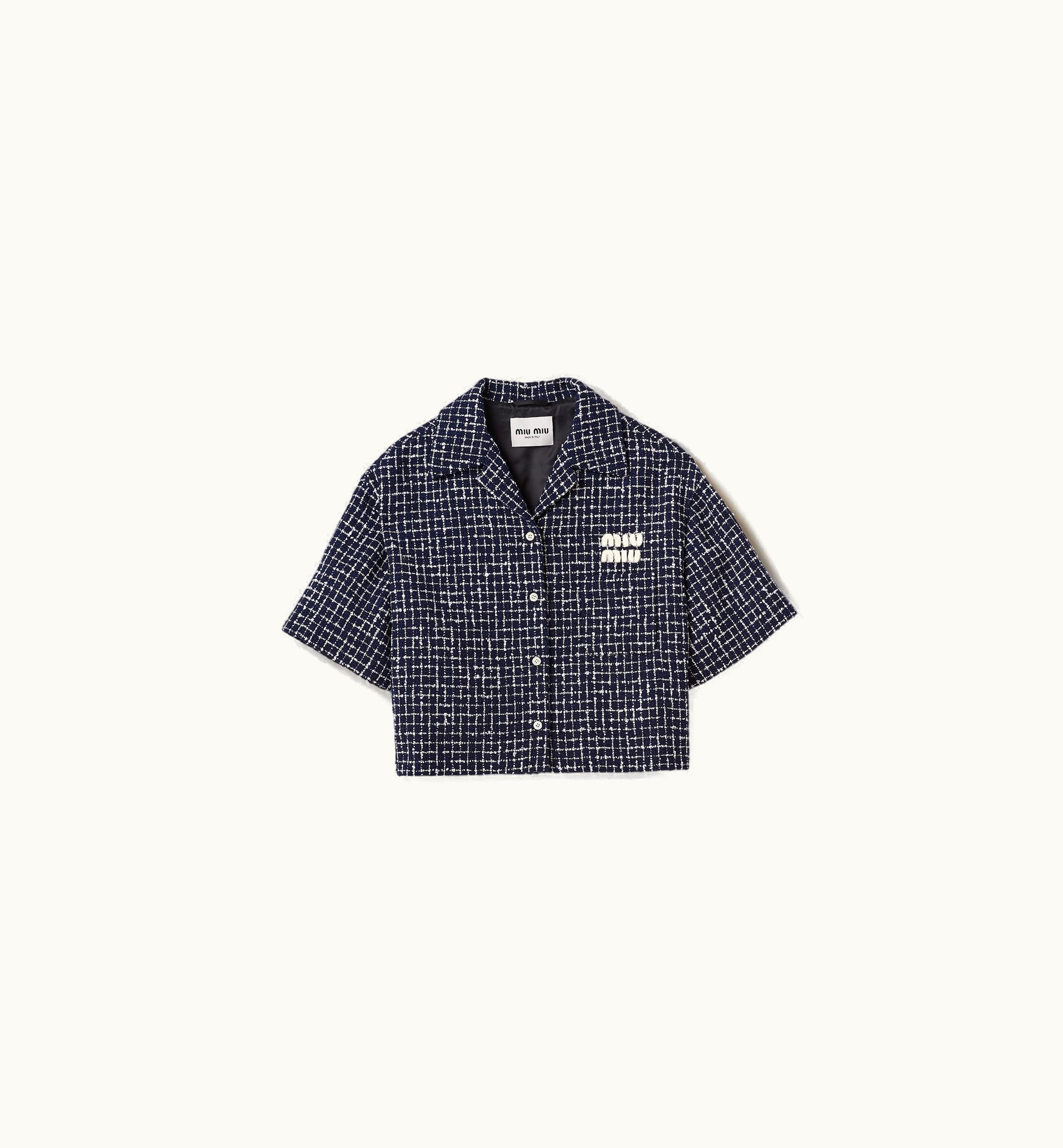 Miu Miu Miu Miu Single-breasted Checked Tweed Jacket Blue / Ivory