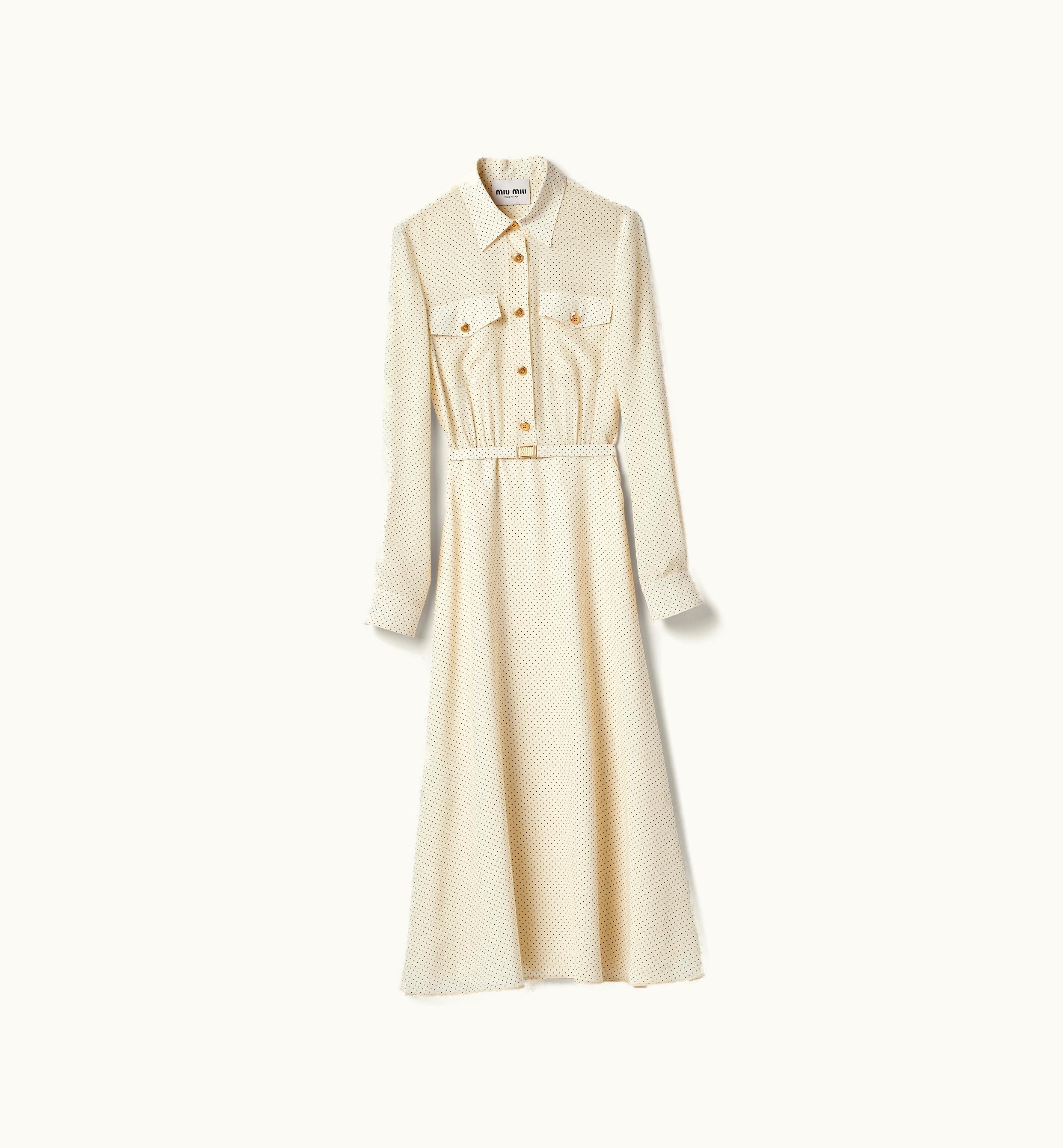 Miu Miu Miu Miu Long Crepe De Chine Dress Ivory / Black