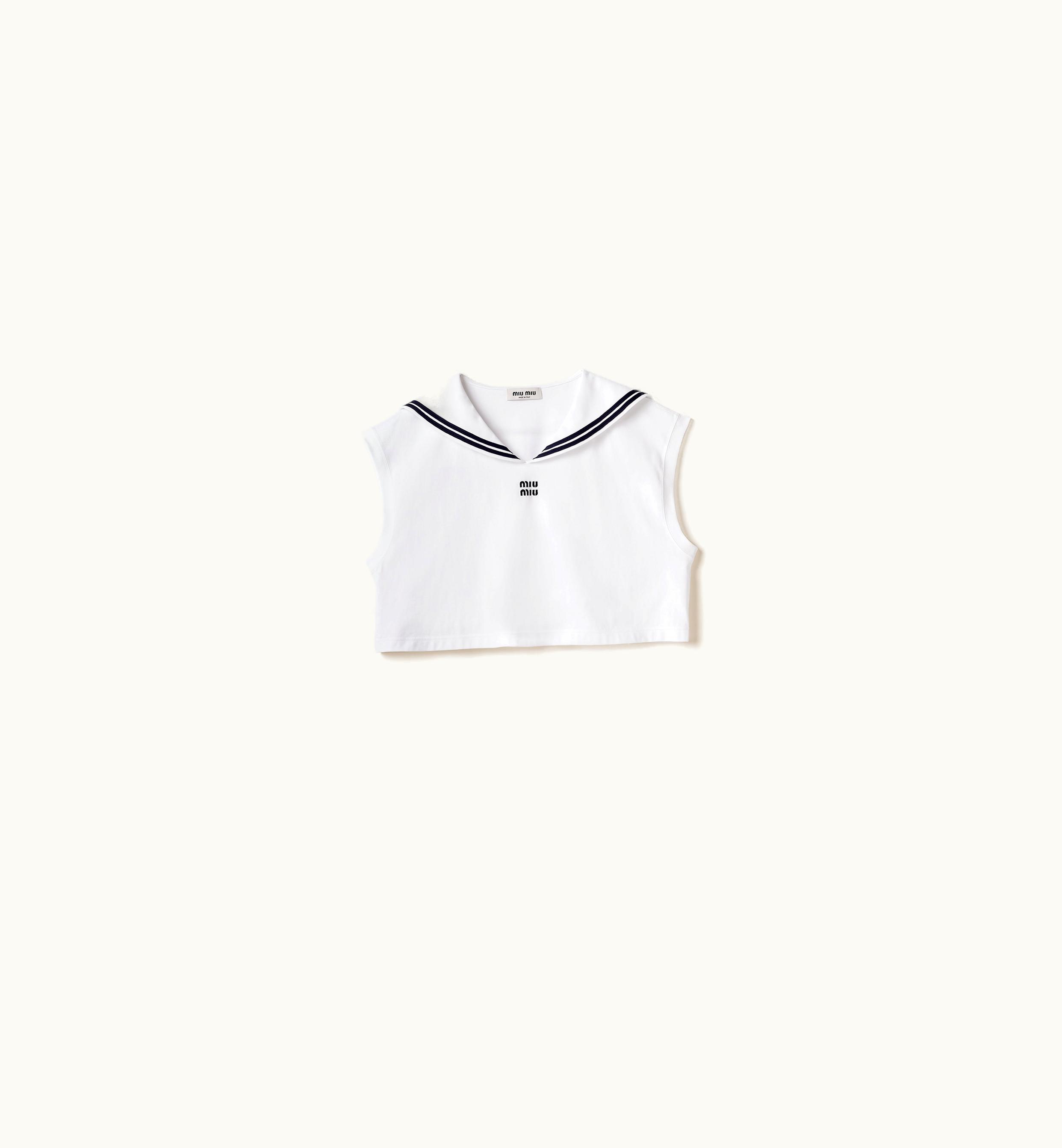 Miu Miu Miu Miu Cotton Jersey Top With Embroidered Logo White
