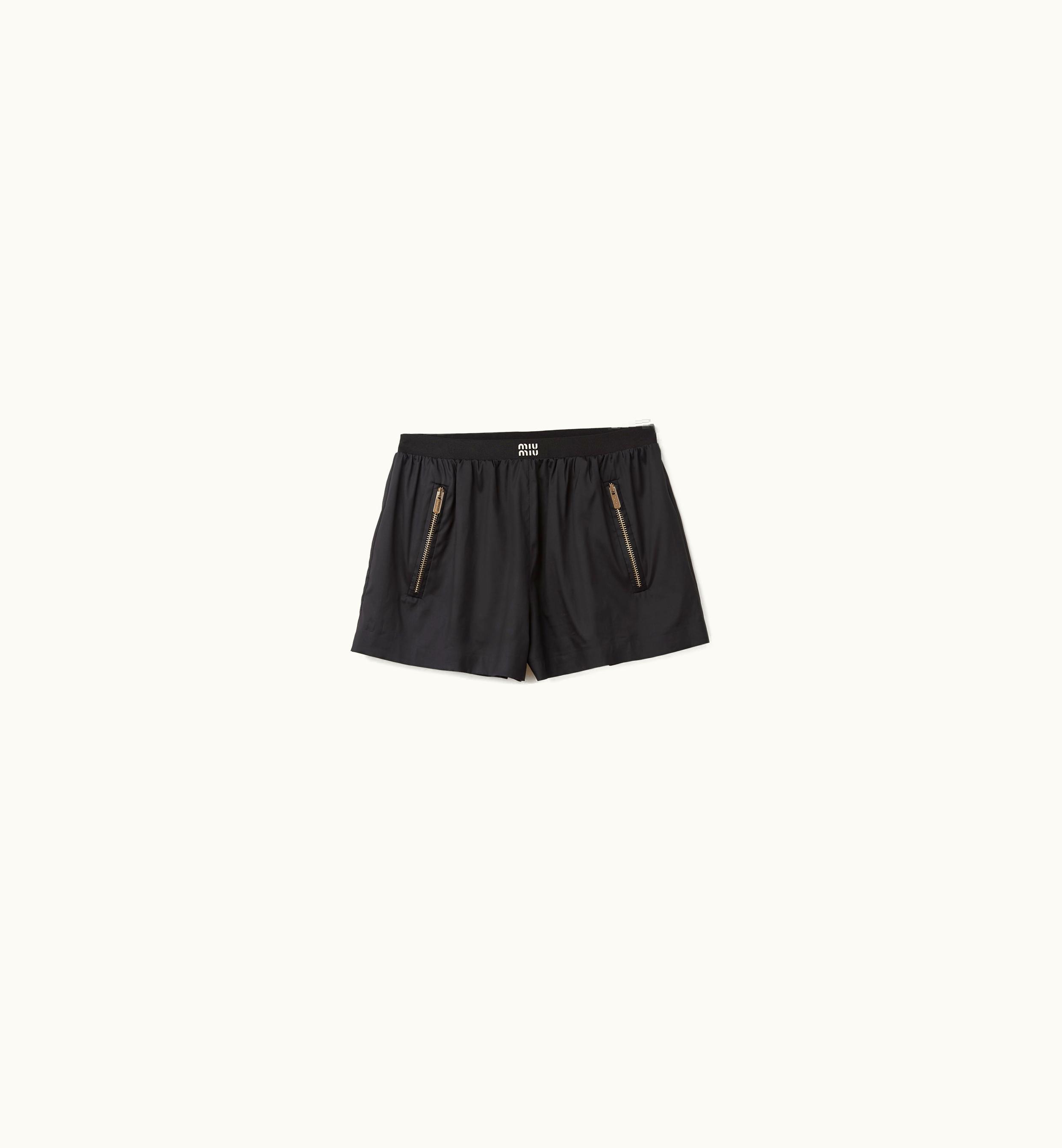 Miu Miu Miu Miu Technical Silk Shorts With Printed Logo Black
