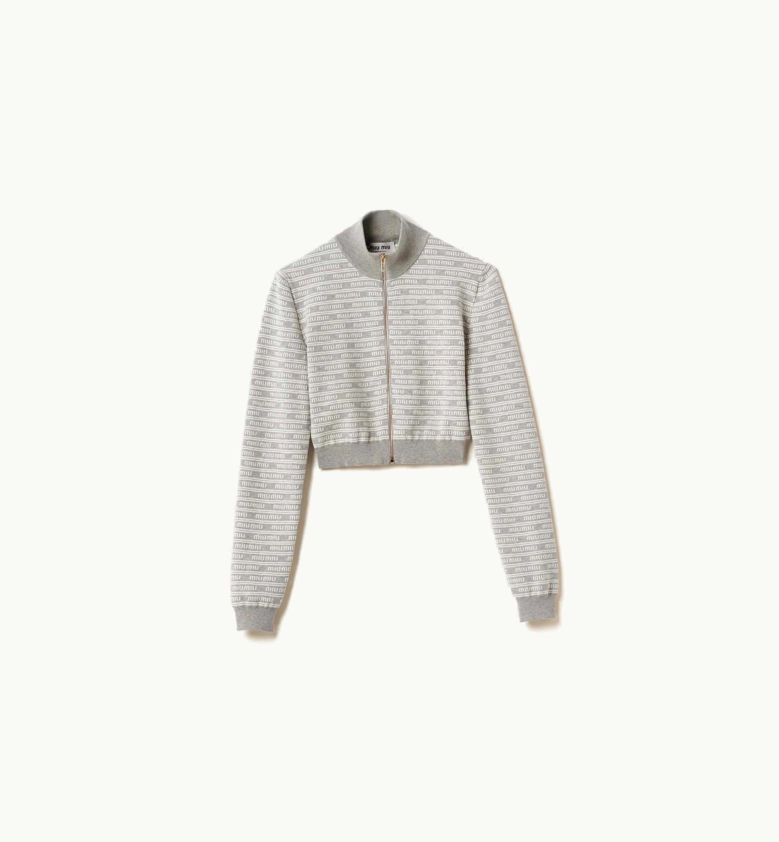 Miu Miu Miu Miu Cotton Knit Cardigan Marble Gray / Tan
