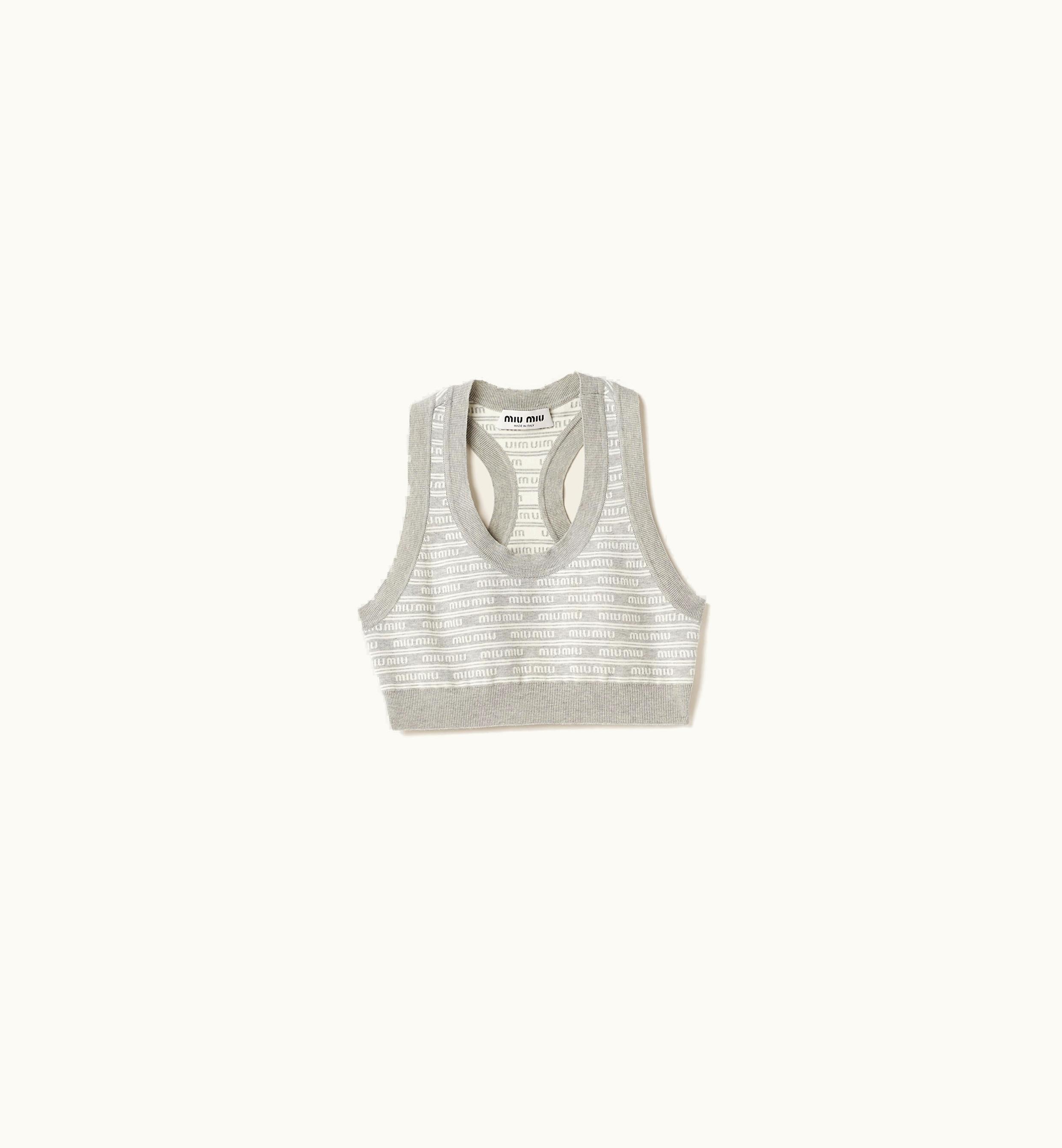 Miu Miu Miu Miu Cotton Knit Top Marble Gray / Tan