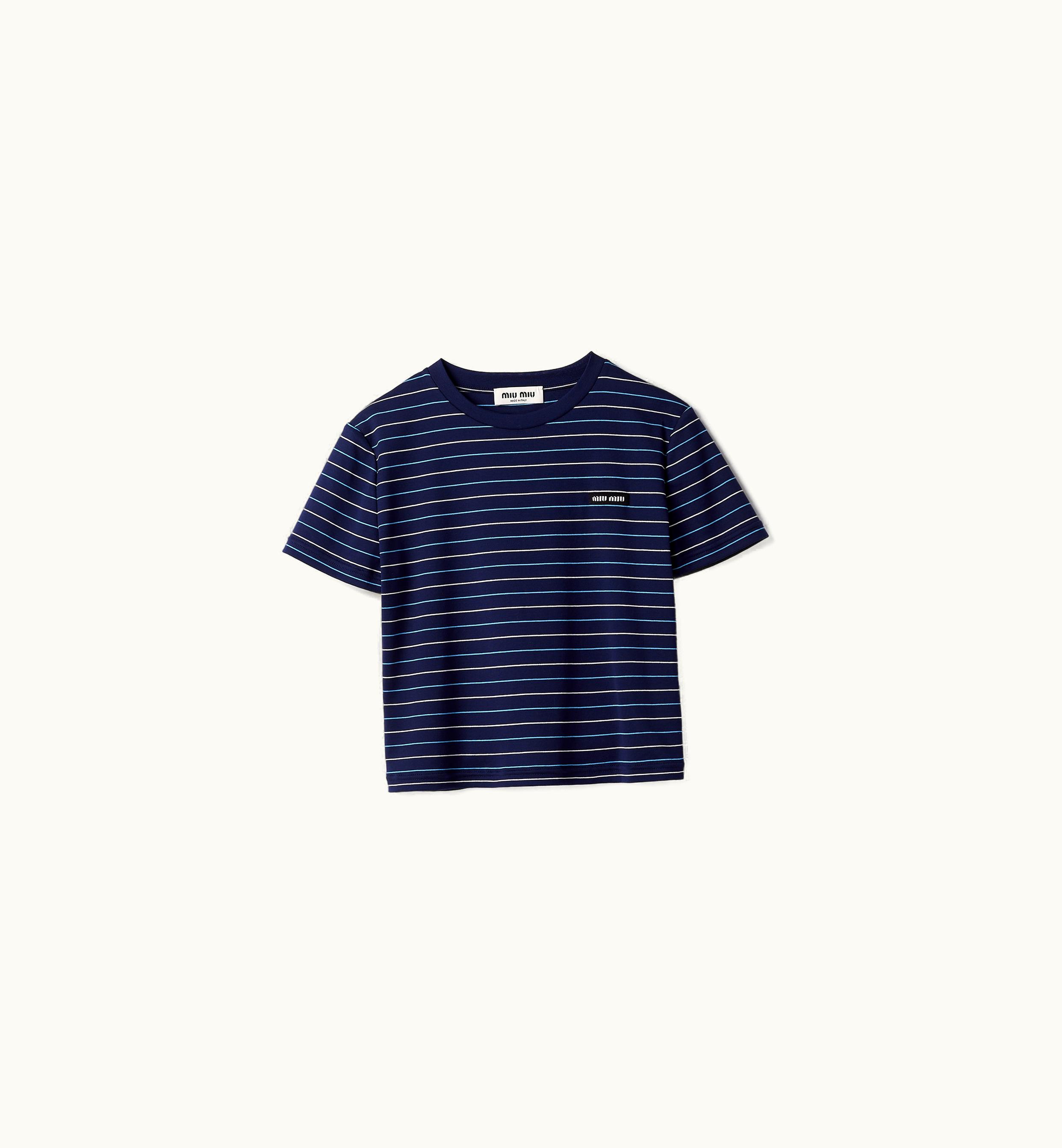 Miu Miu Miu Miu Stripe Patch Cotton Jersey T-shirt Navy