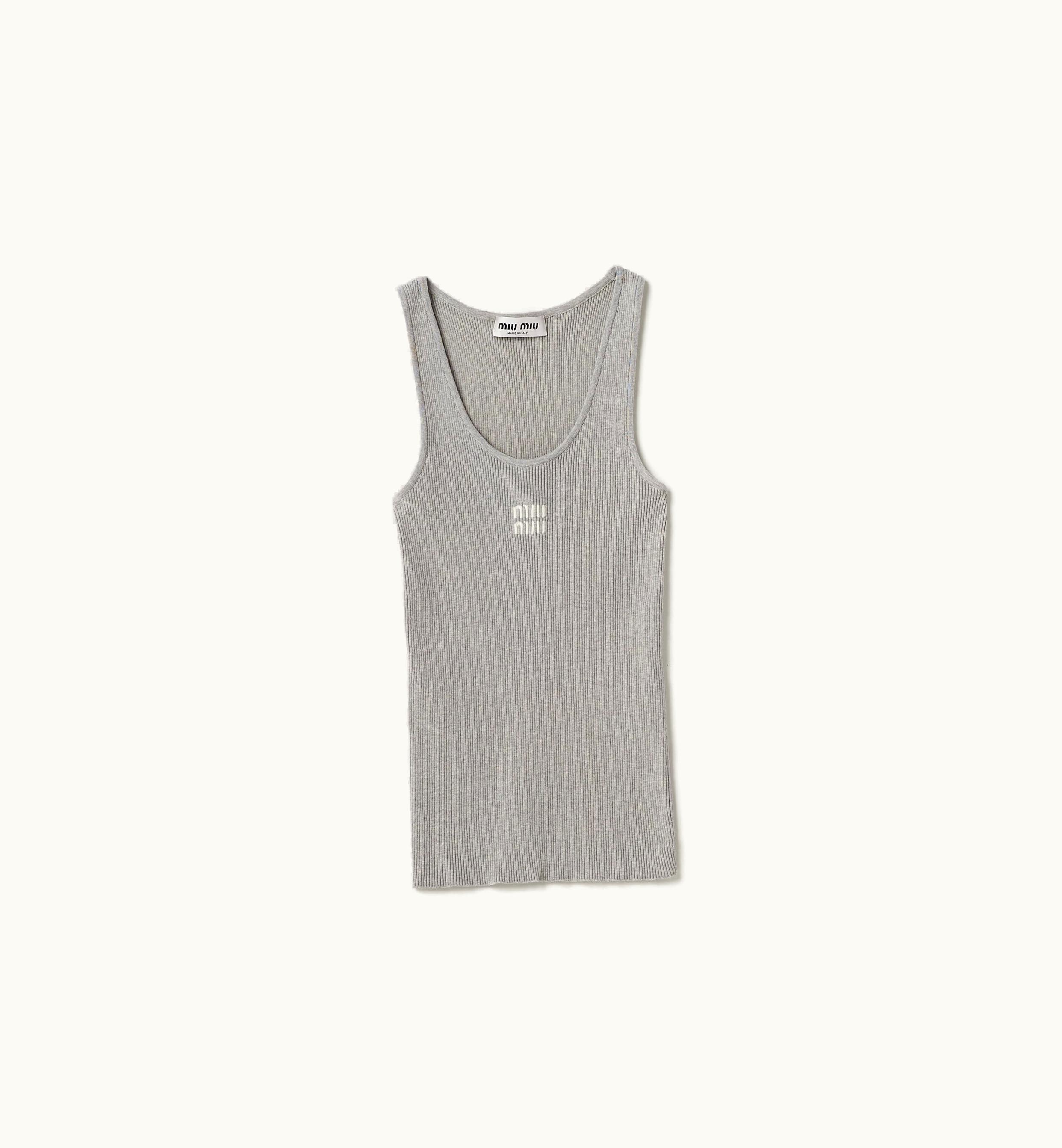 Miu Miu Miu Miu Cotton Knit Tank Top Marble Gray / Tan