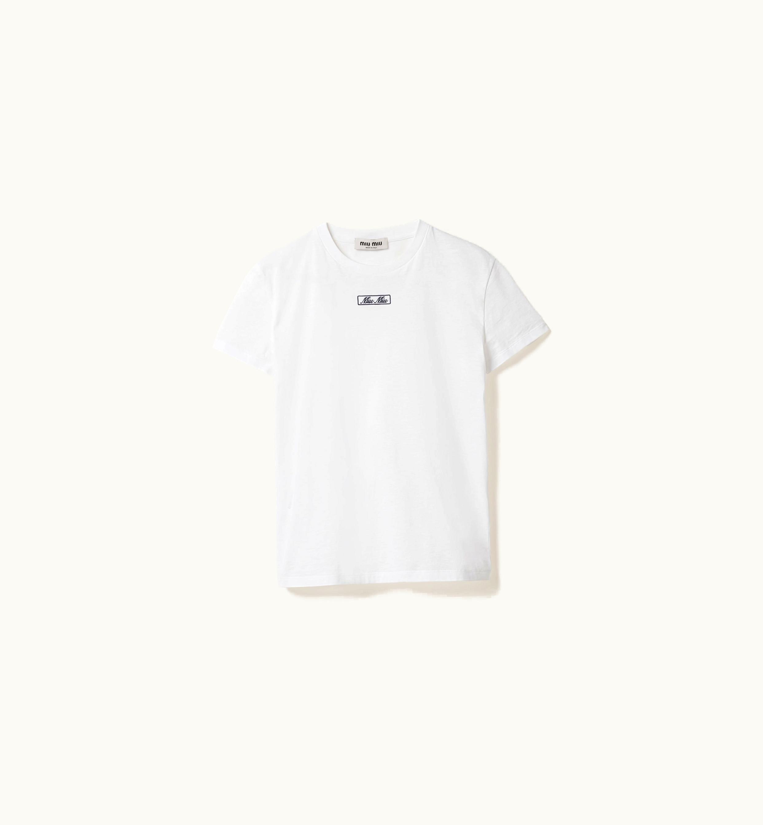 Miu Miu Miu Miu Embroidered Cotton Jersey T-shirt White