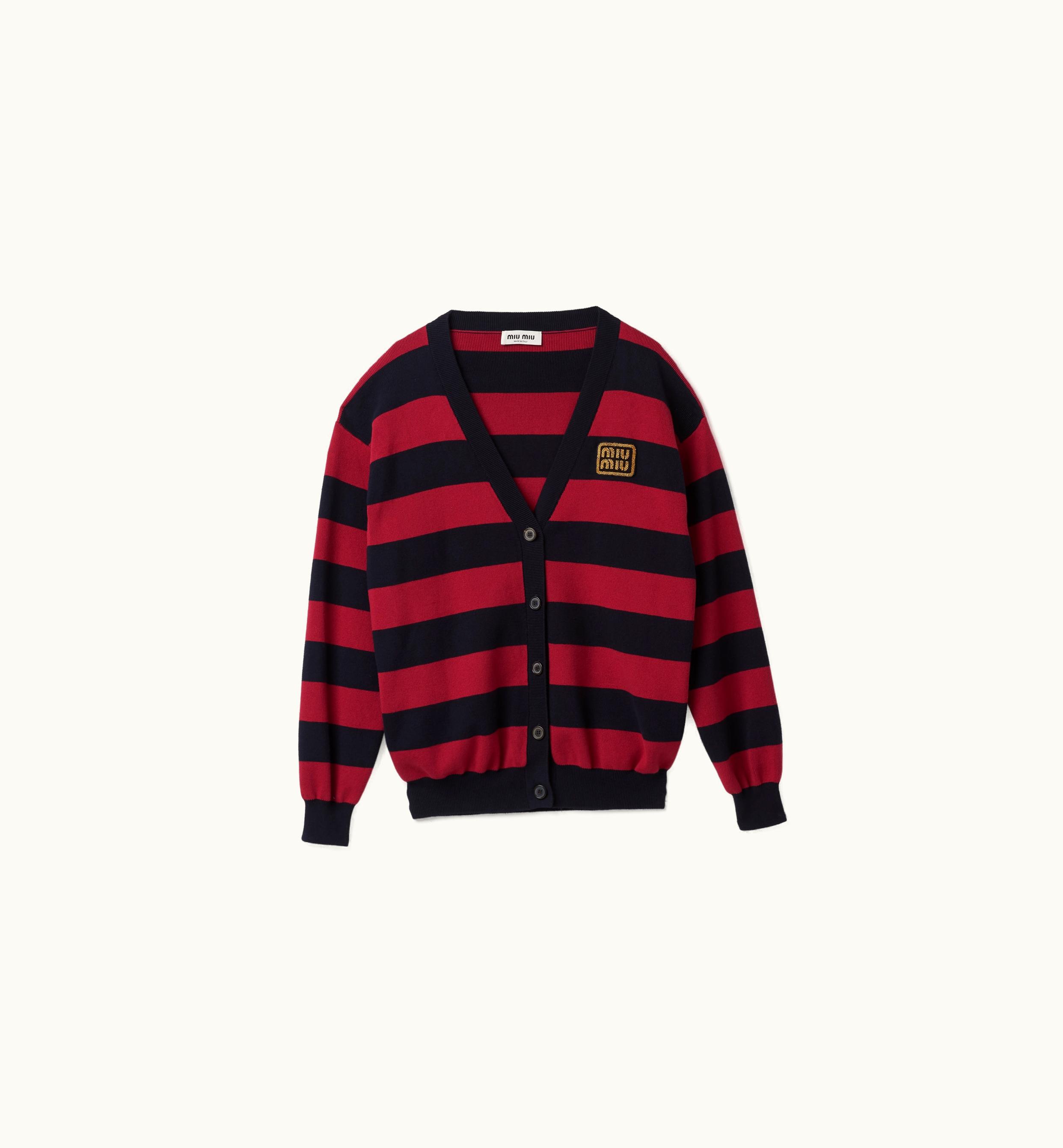 Miu Miu Miu Miu Cotton Knit Cardigan Blue / Burgundy