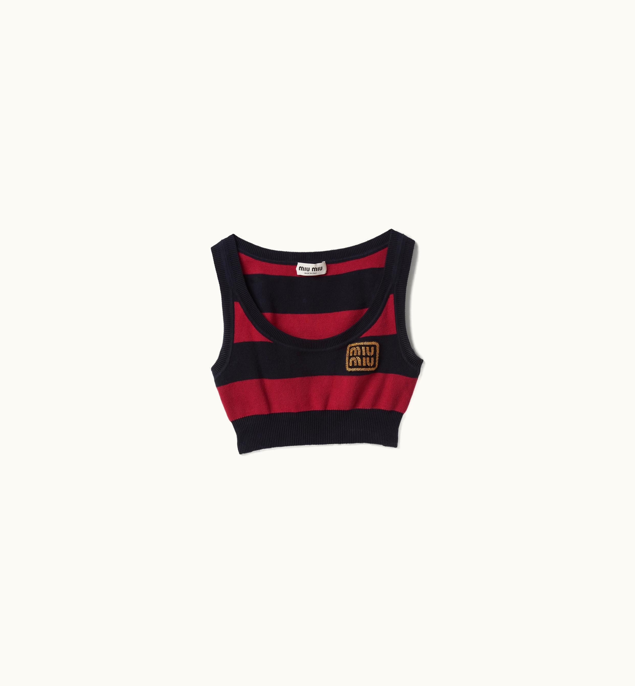 Miu Miu Miu Miu Cotton Knit Top Blue / Burgundy