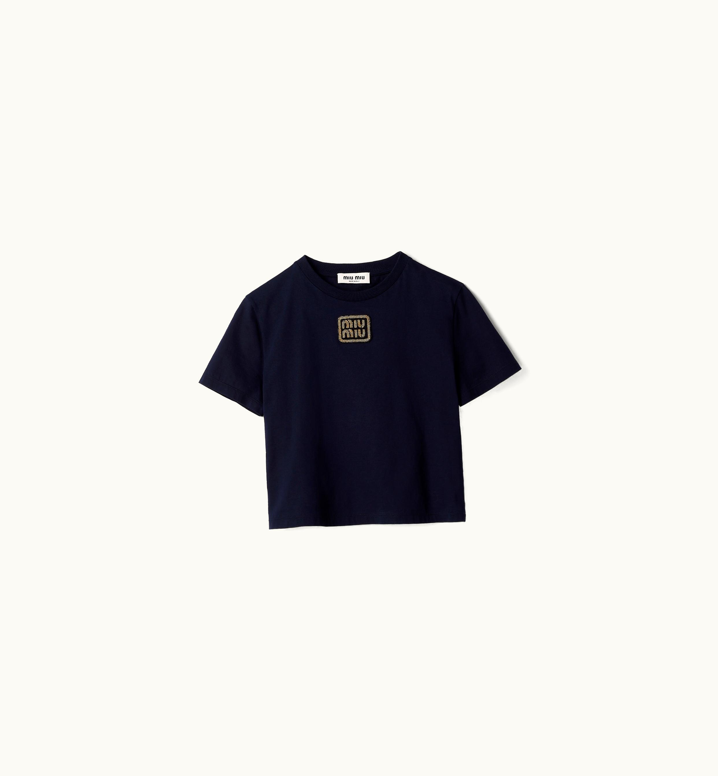 Miu Miu Miu Miu Essential Logo Cotton Jersey T-shirt Navy