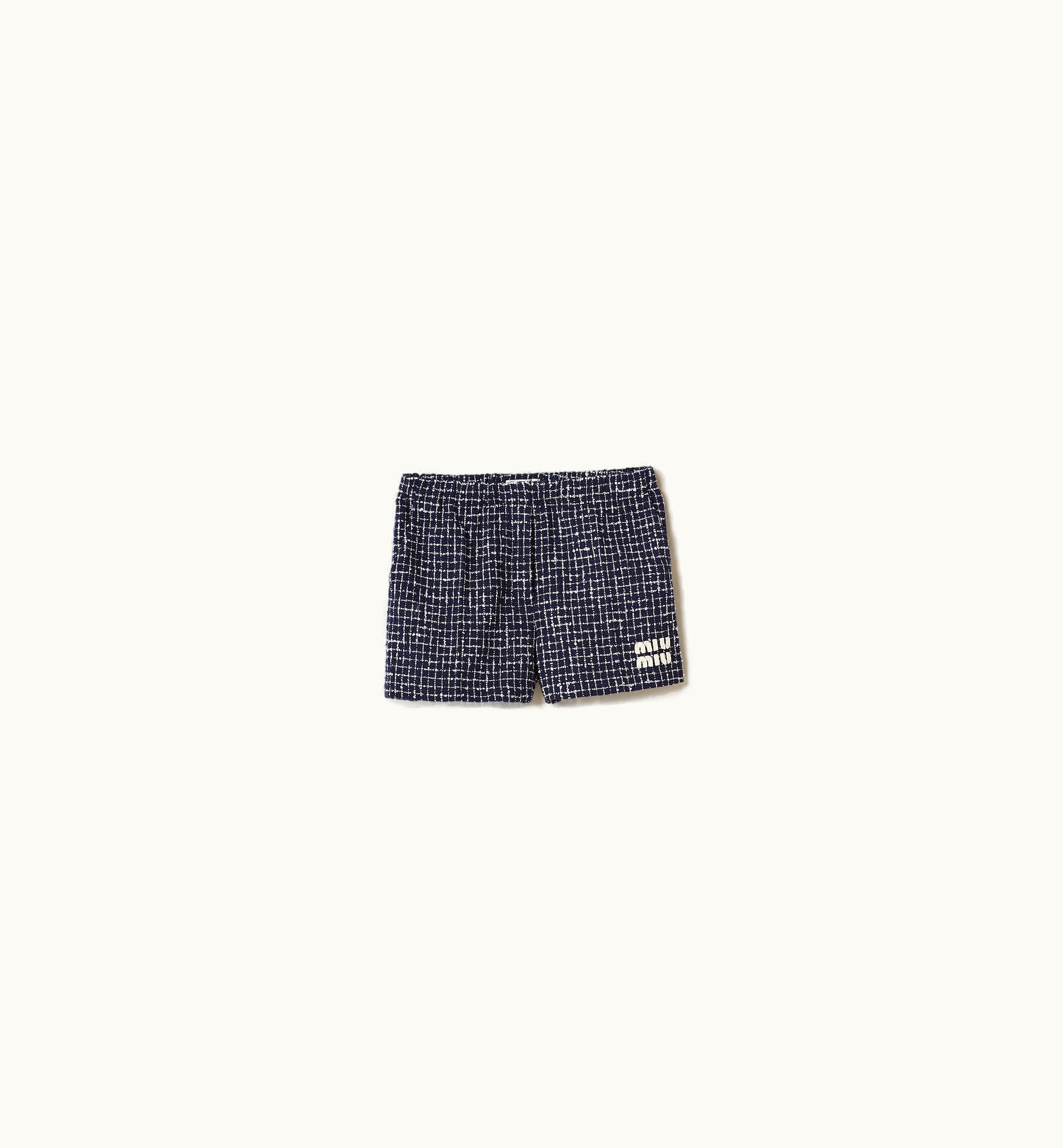 Miu Miu Miu Miu Checked Tweed Shorts Blue / Ivory