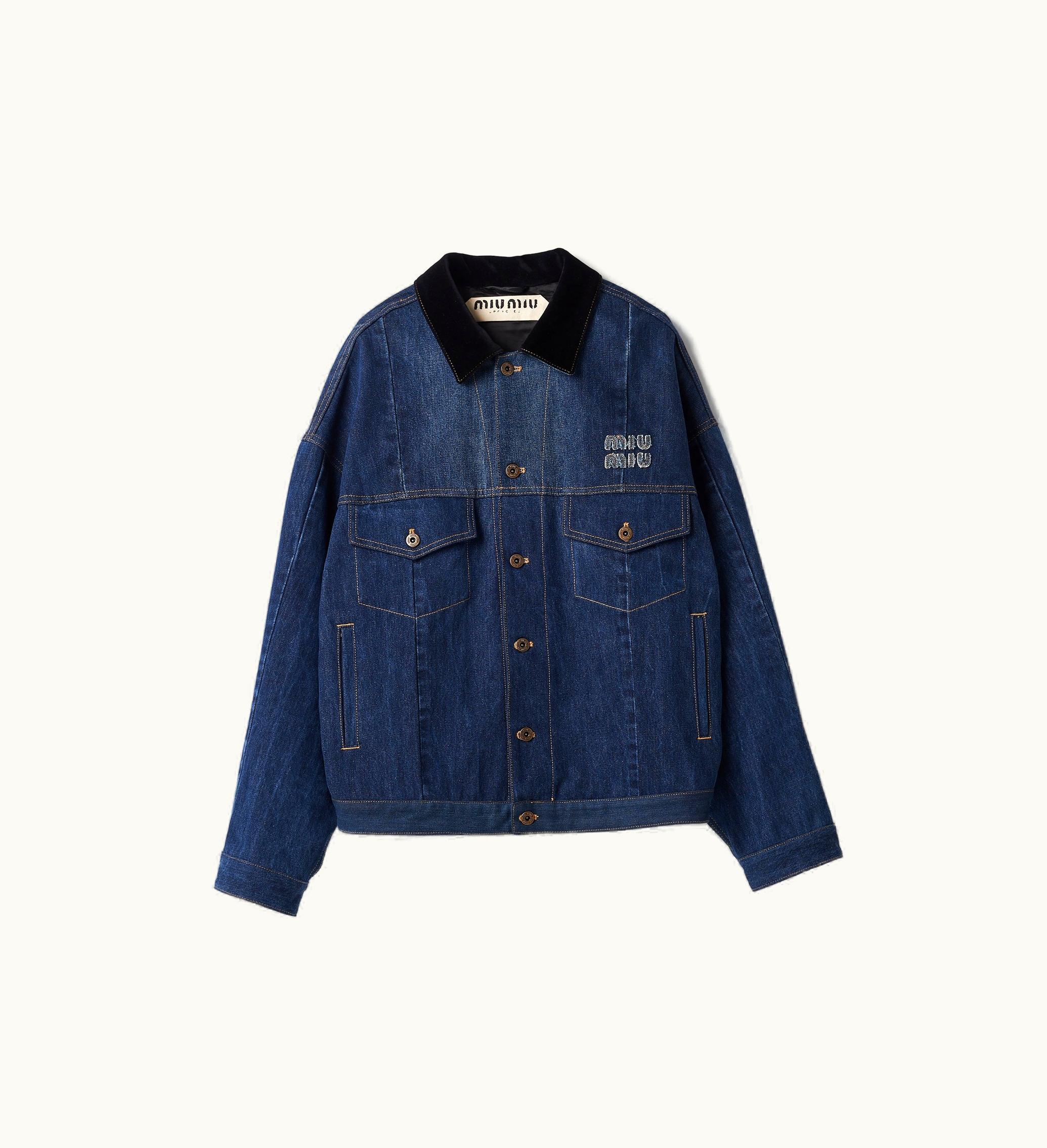 Miu Miu Miu Miu Upcycled Velvet Collar Denim Trucker Jacket Navy