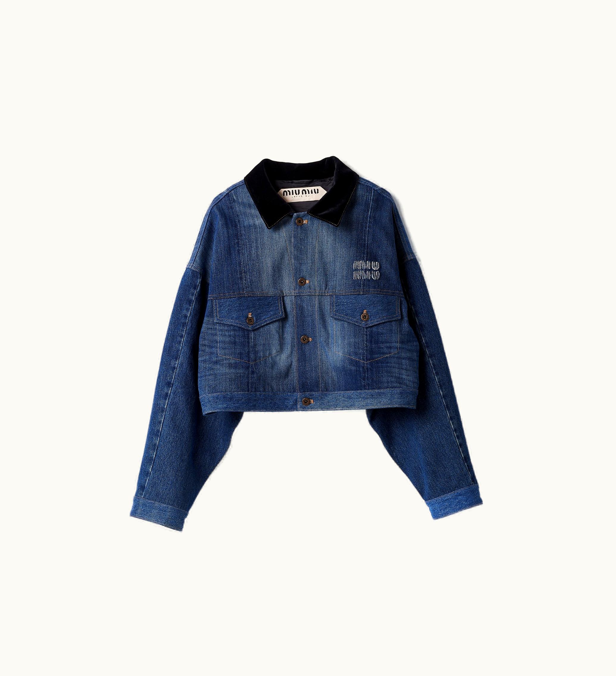 Miu Miu Miu Miu Upcycled Trucker Jacket Velvet Collar Navy