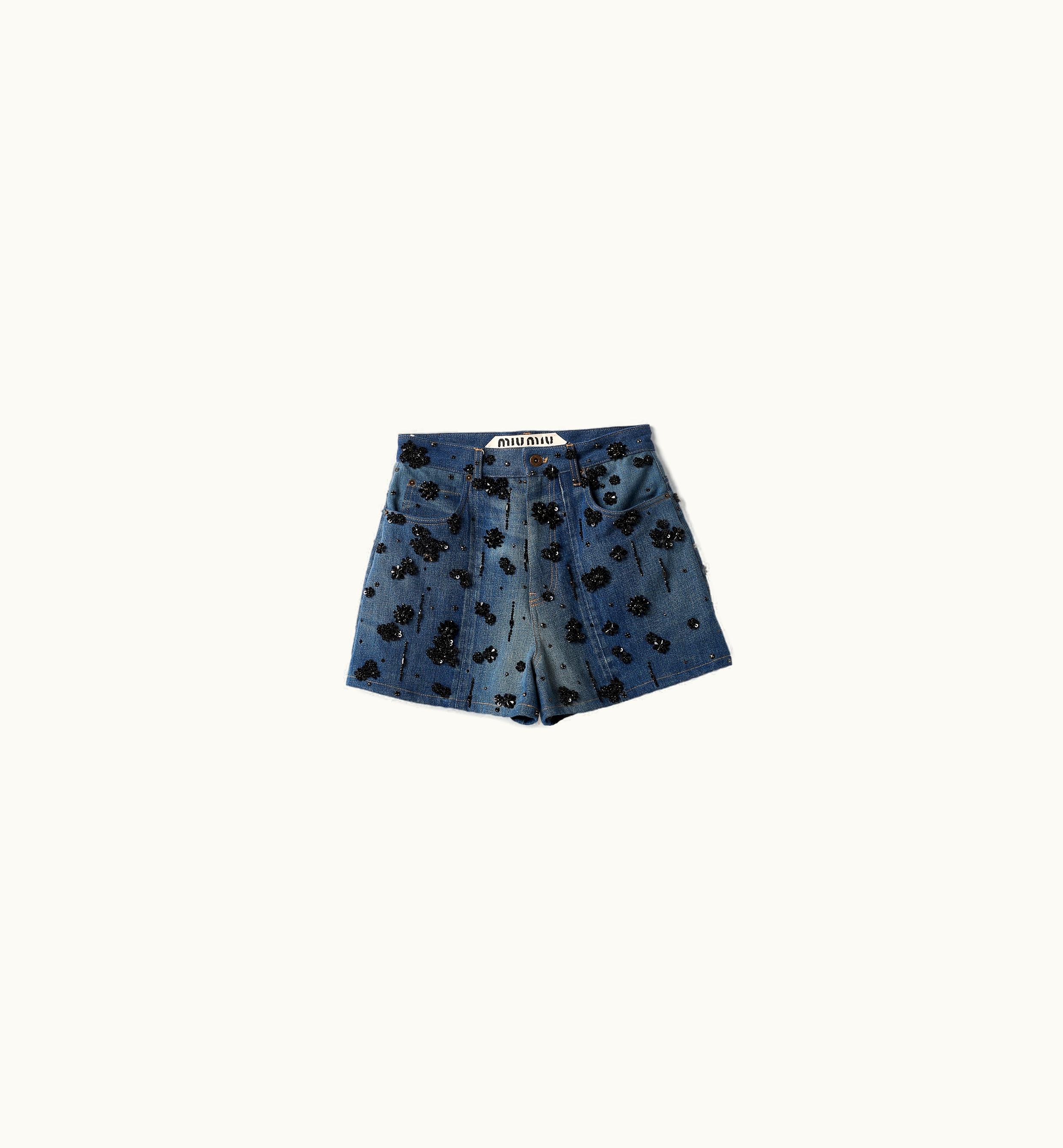 Miu Miu Miu Miu Embellished Denim Shorts Navy