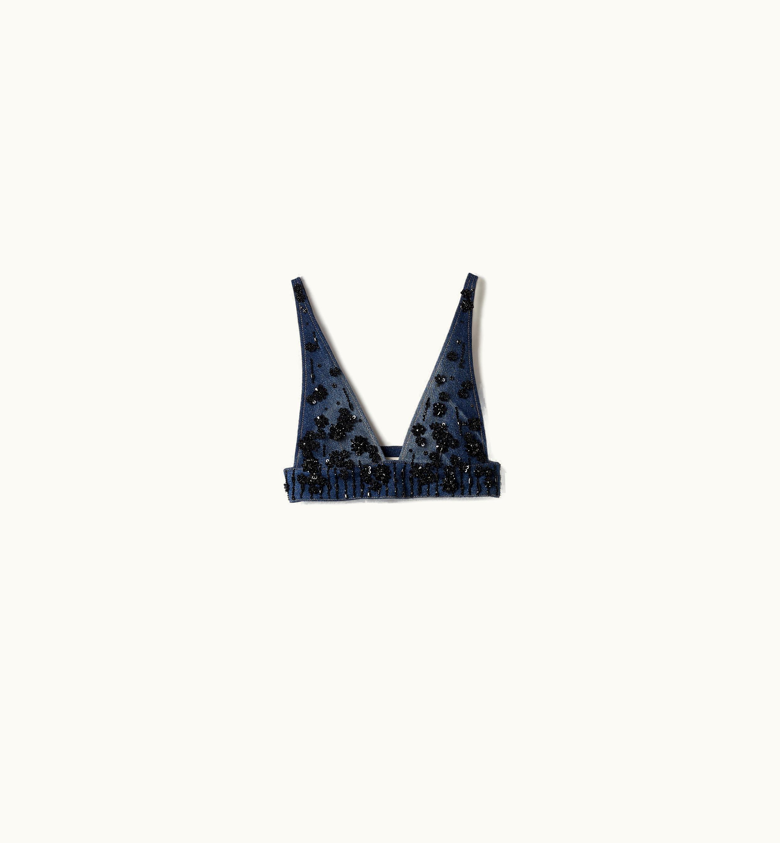 Miu Miu Miu Miu Embellished Denim Top Navy