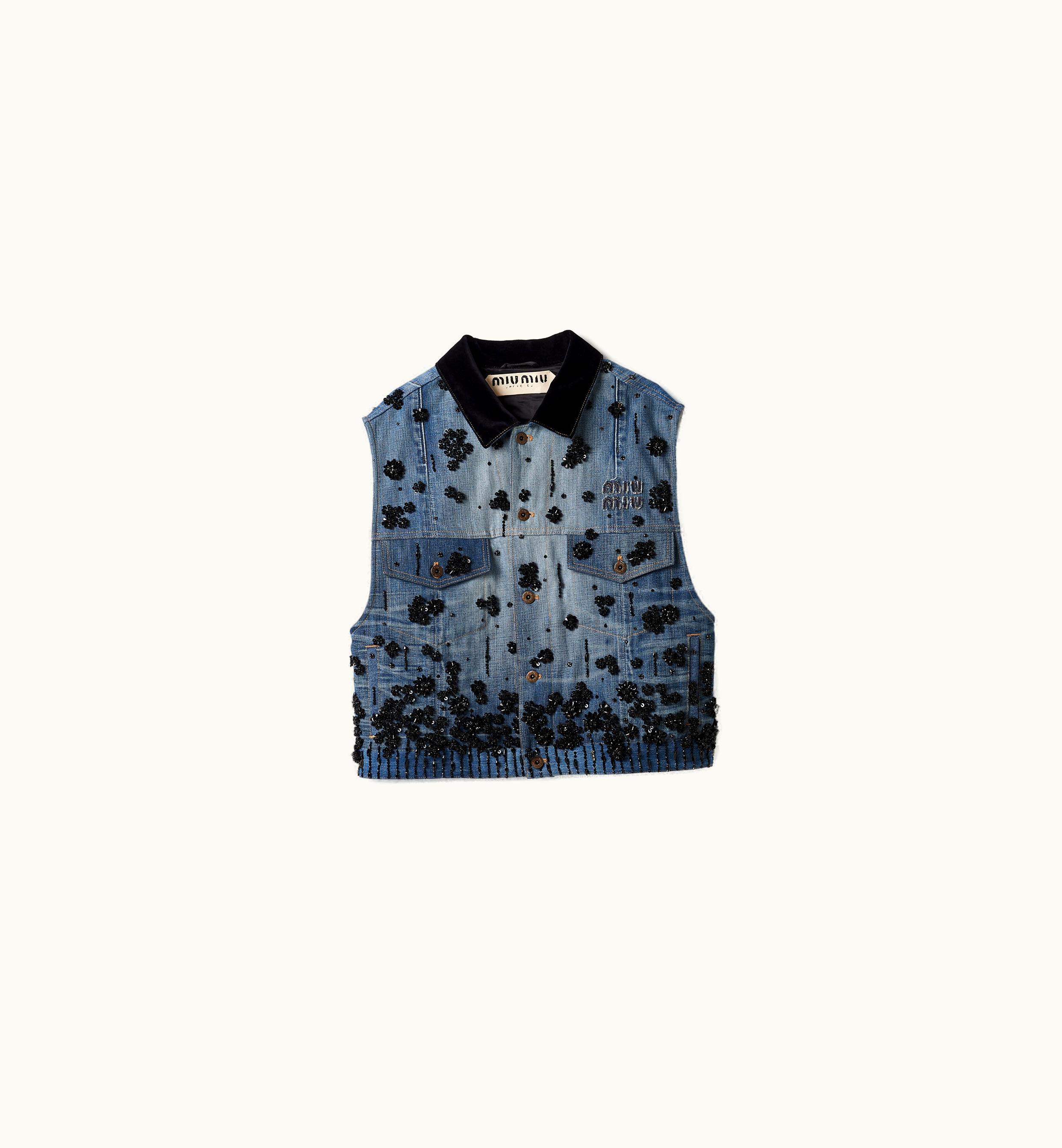 Miu Miu Miu Miu Embellished Denim Trucker Vest Navy