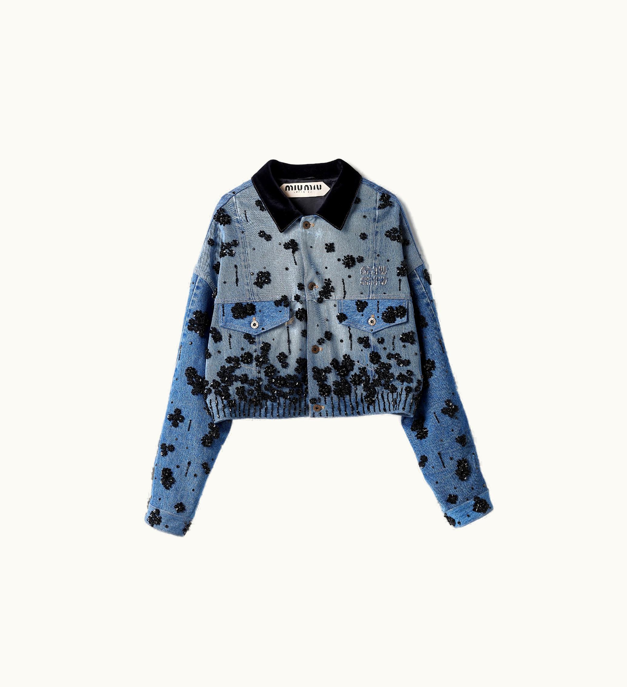 Miu Miu Miu Miu Embellished Denim Trucker Jacket Navy