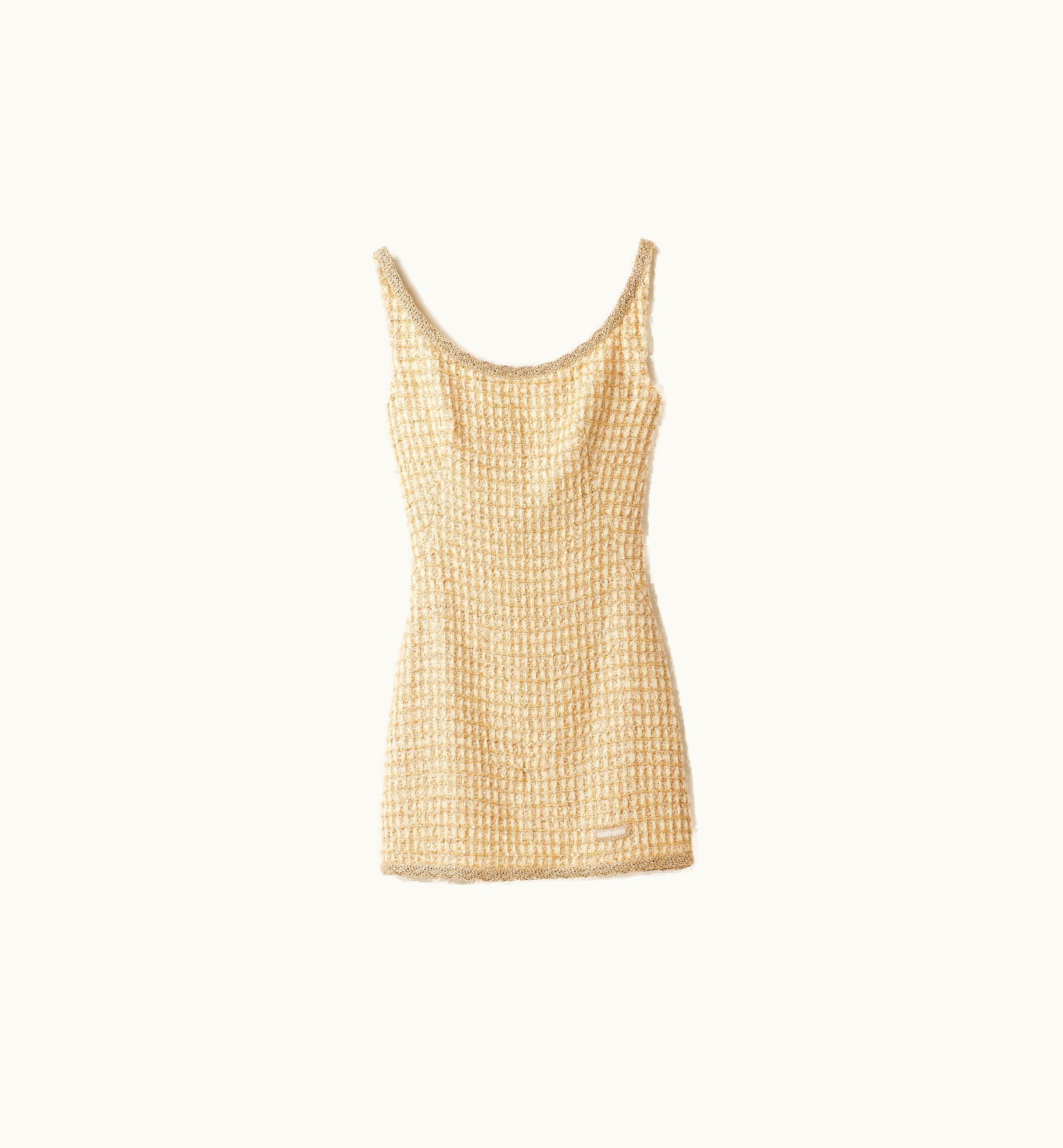 Miu Miu Miu Miu Check mini-dress Avory / Gold