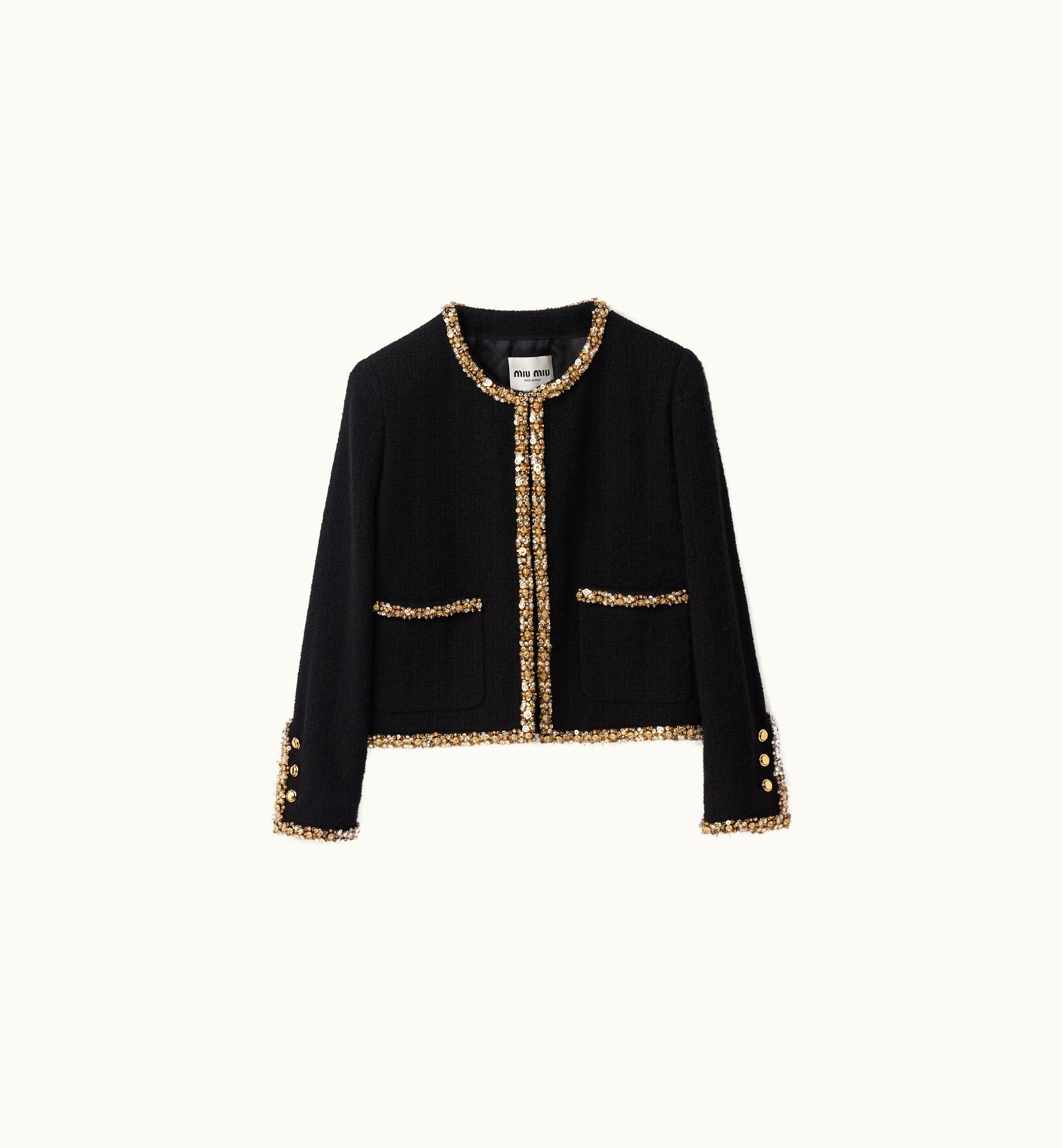 Miu Miu Miu Miu Crop Cut Tweed Jacket Black
