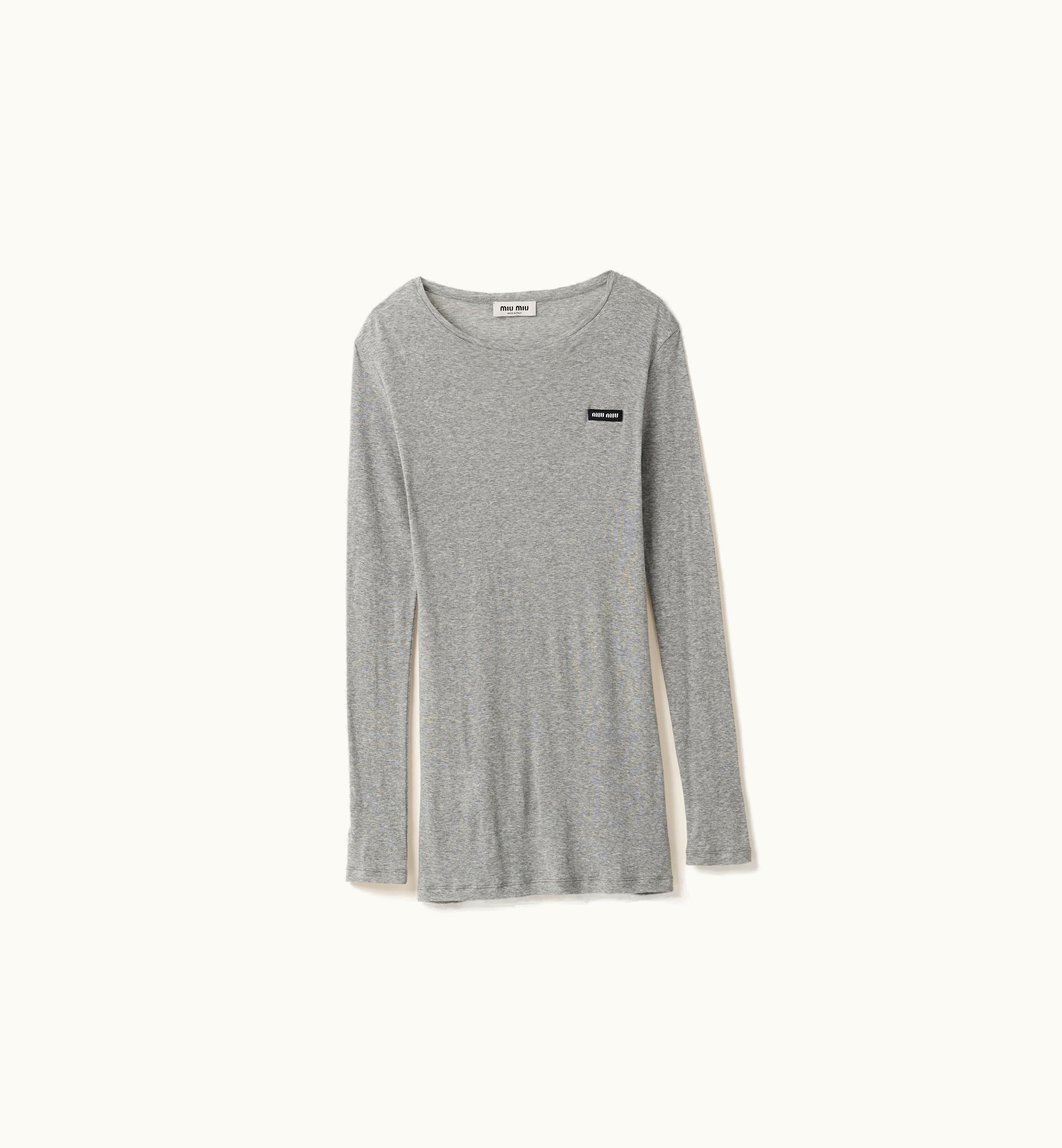 Miu Miu Miu Miu Ribbed Knit Jersey Dress Grey