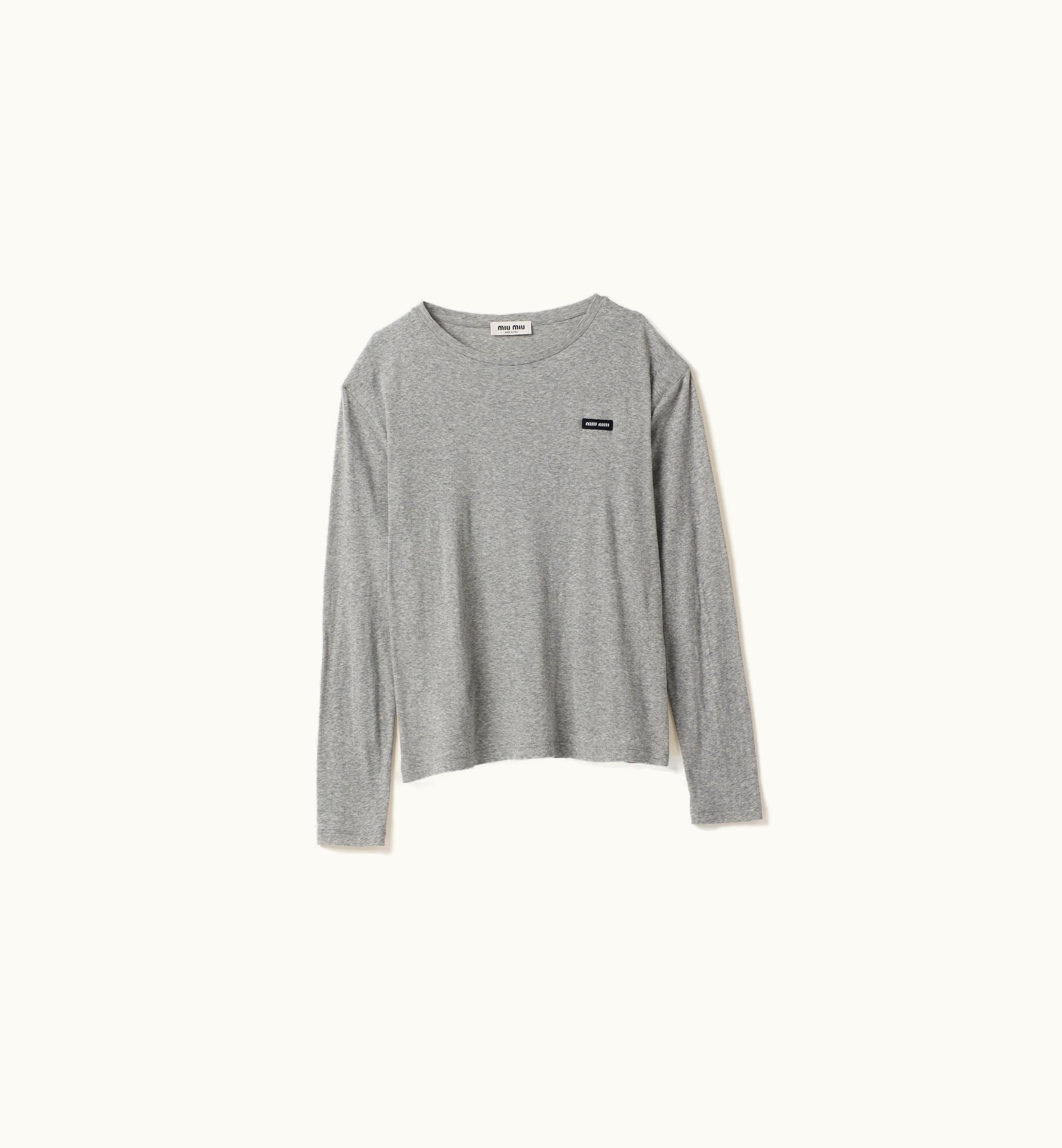 Miu Miu Miu Miu Long-sleeved Ribbed Jersey T-shirt Grey