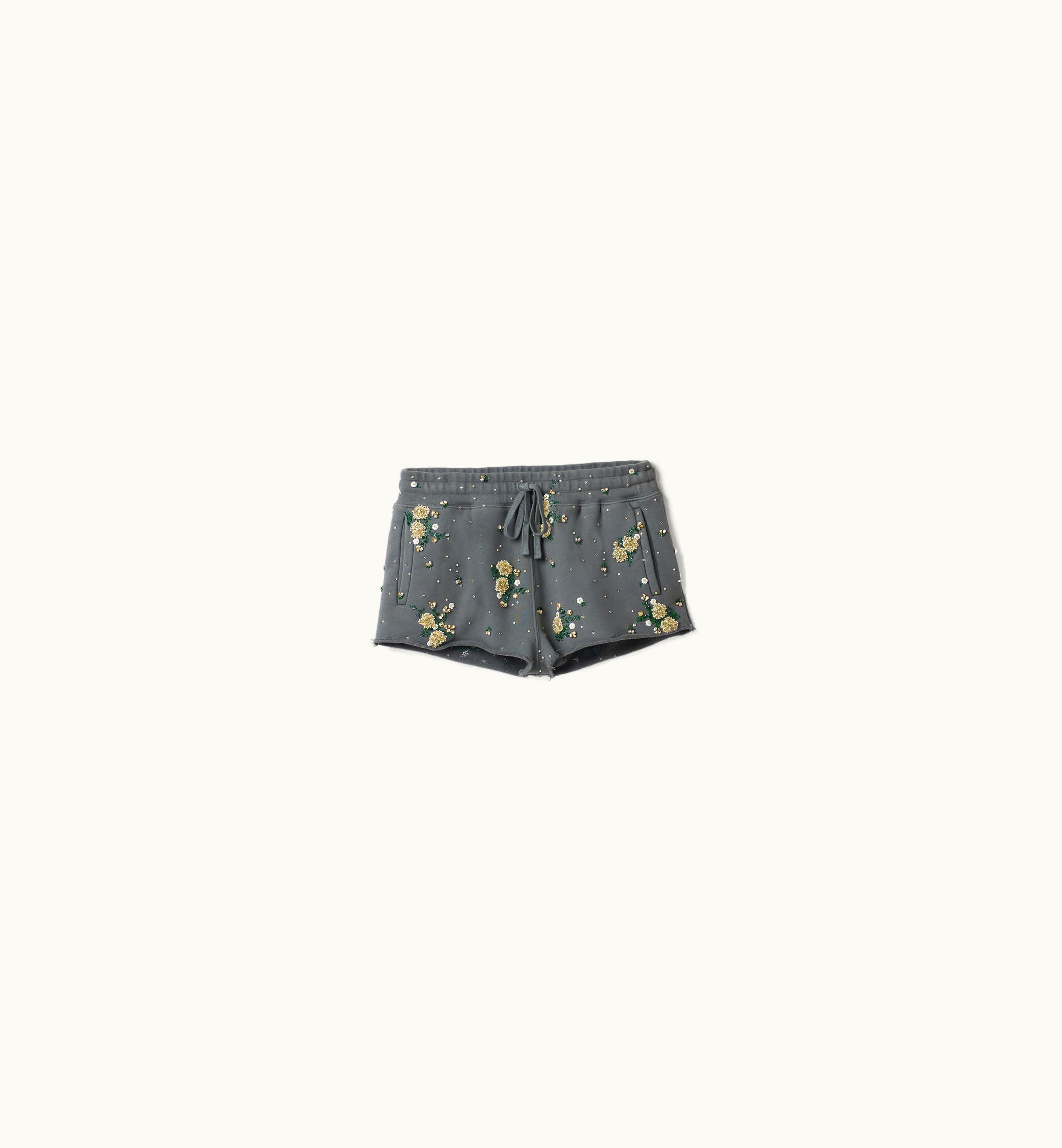 Miu Miu Miu Miu Garment-dyed Cotton Fleece Shorts With Embroidered Logo Iron Gray