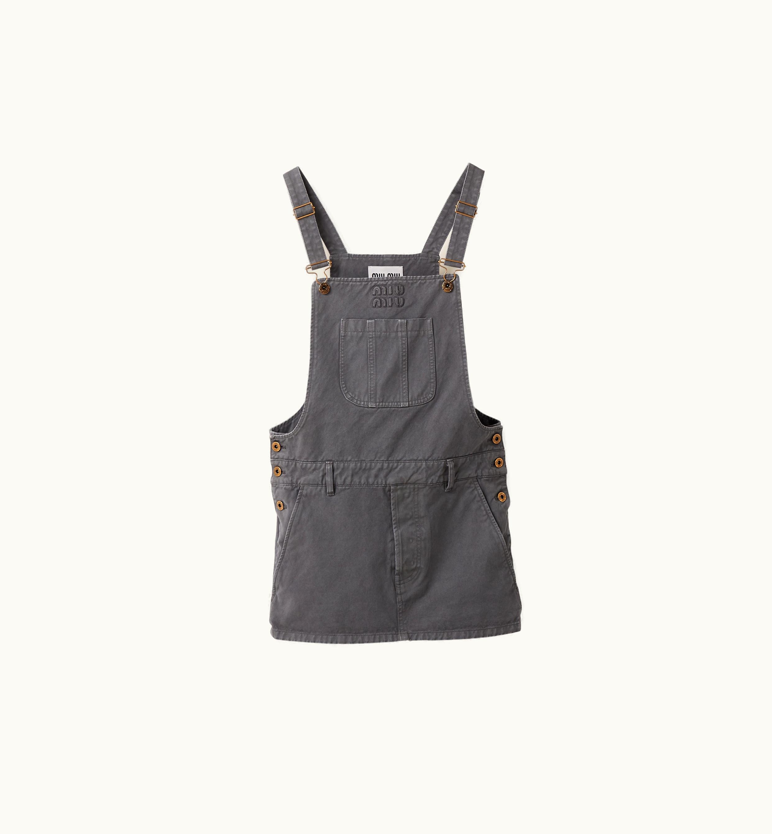 Miu Miu Miu Miu Garment-dyed Gabardine Overall mini-dress Iron Gray