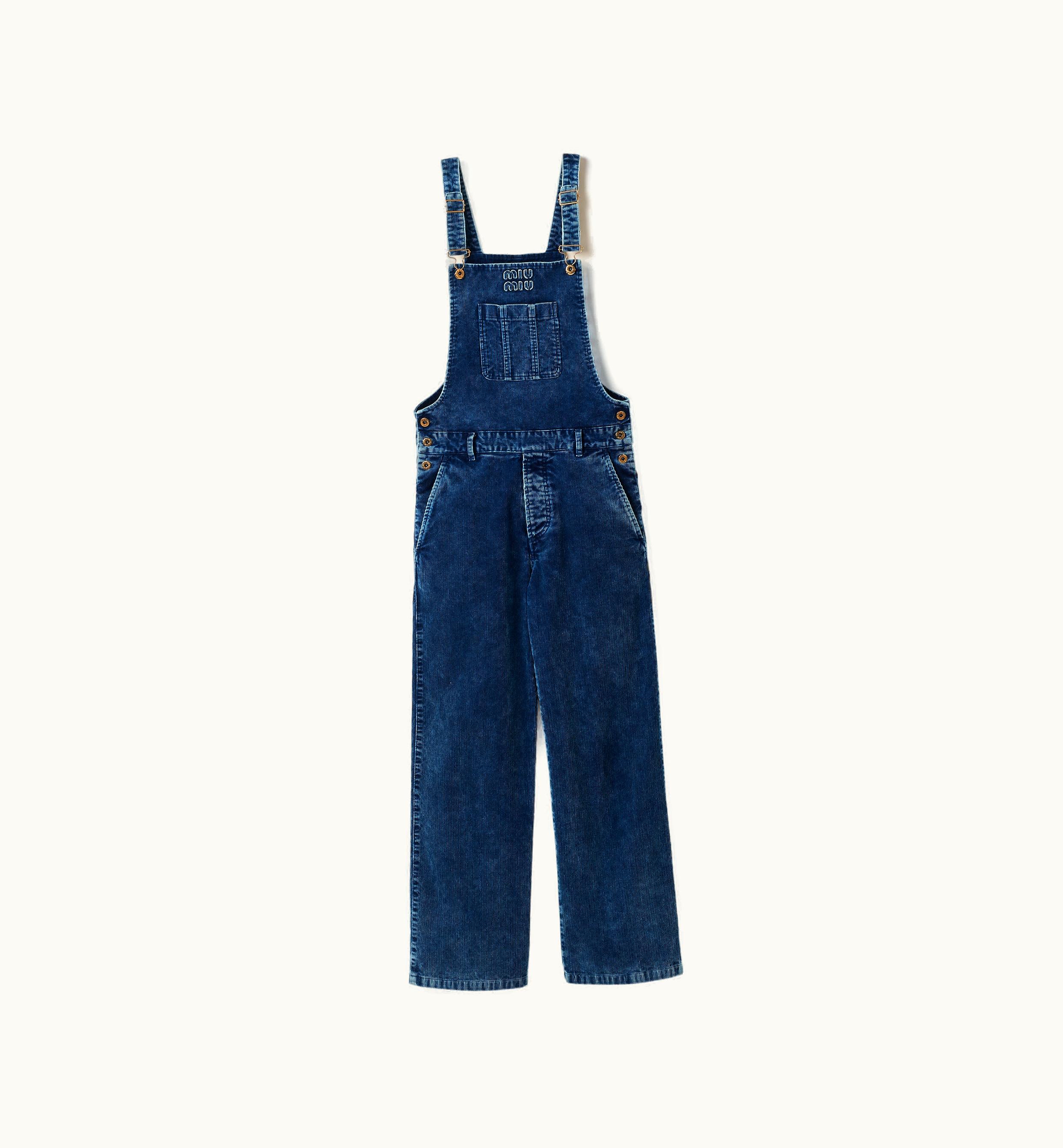Miu Miu Miu Miu Long Washed Velvet Overalls Indigo Blue